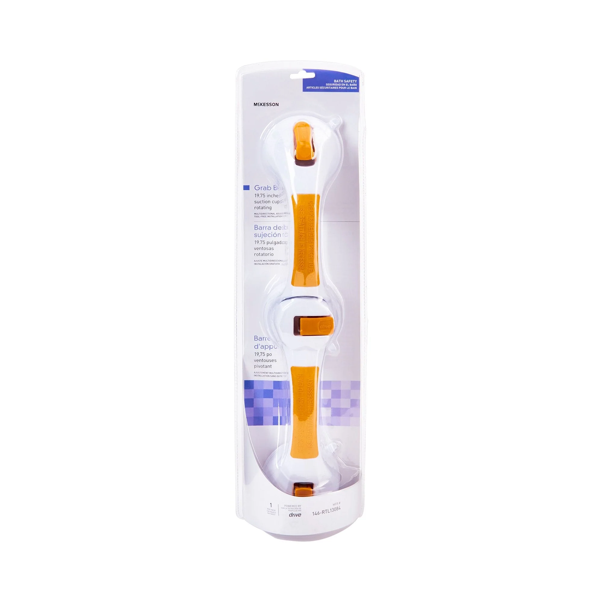 McKesson Brand McKesson Rotating Suction-Cup Grab Bar, White/Yellow Plastic (3/CS) - Image 3