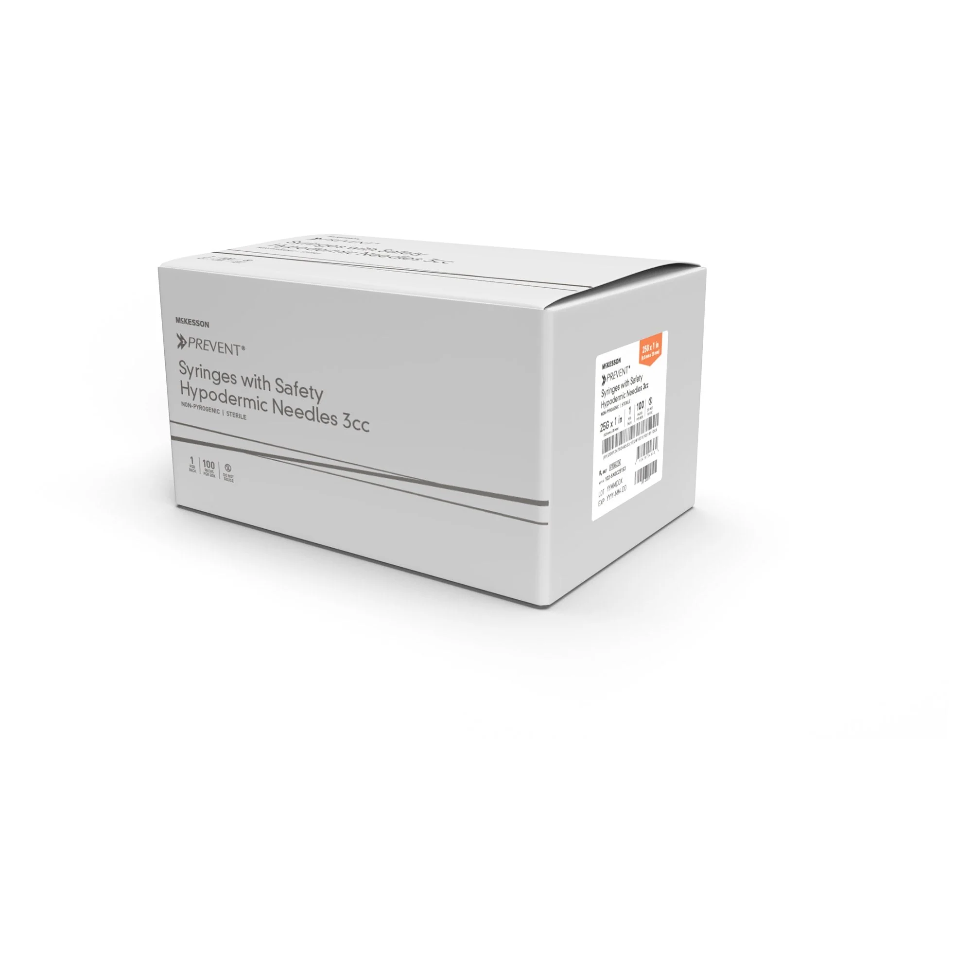 Safety Hypodermic Syringe with Needle McKesson Prevent 3 mL 1 Inch 25 Gauge Hinged Safety Needle Ultra Thin Wall
