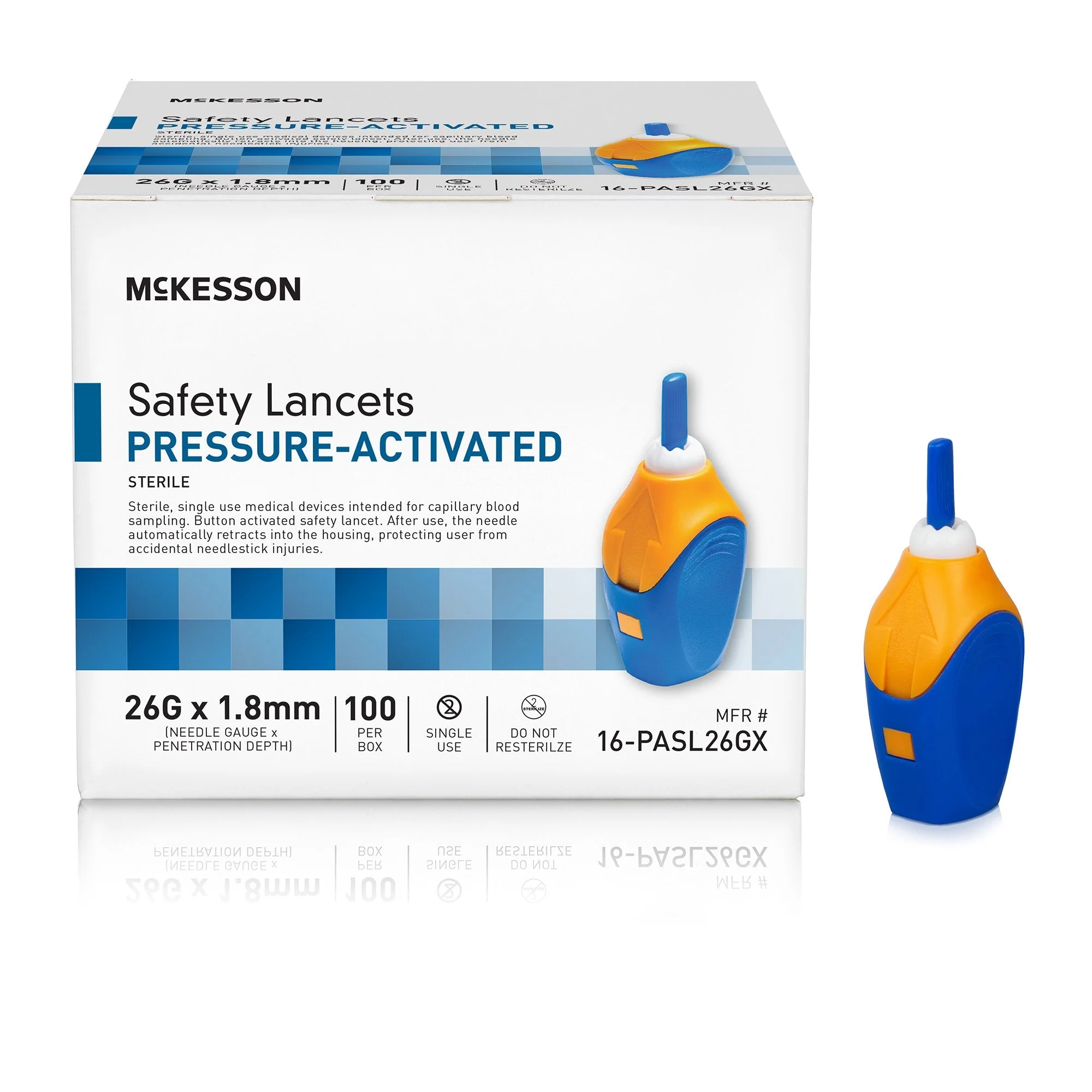 McKesson Brand McKesson Pressure Activated Safety Lancets, 26 Gauge, Blue (2000/CS)