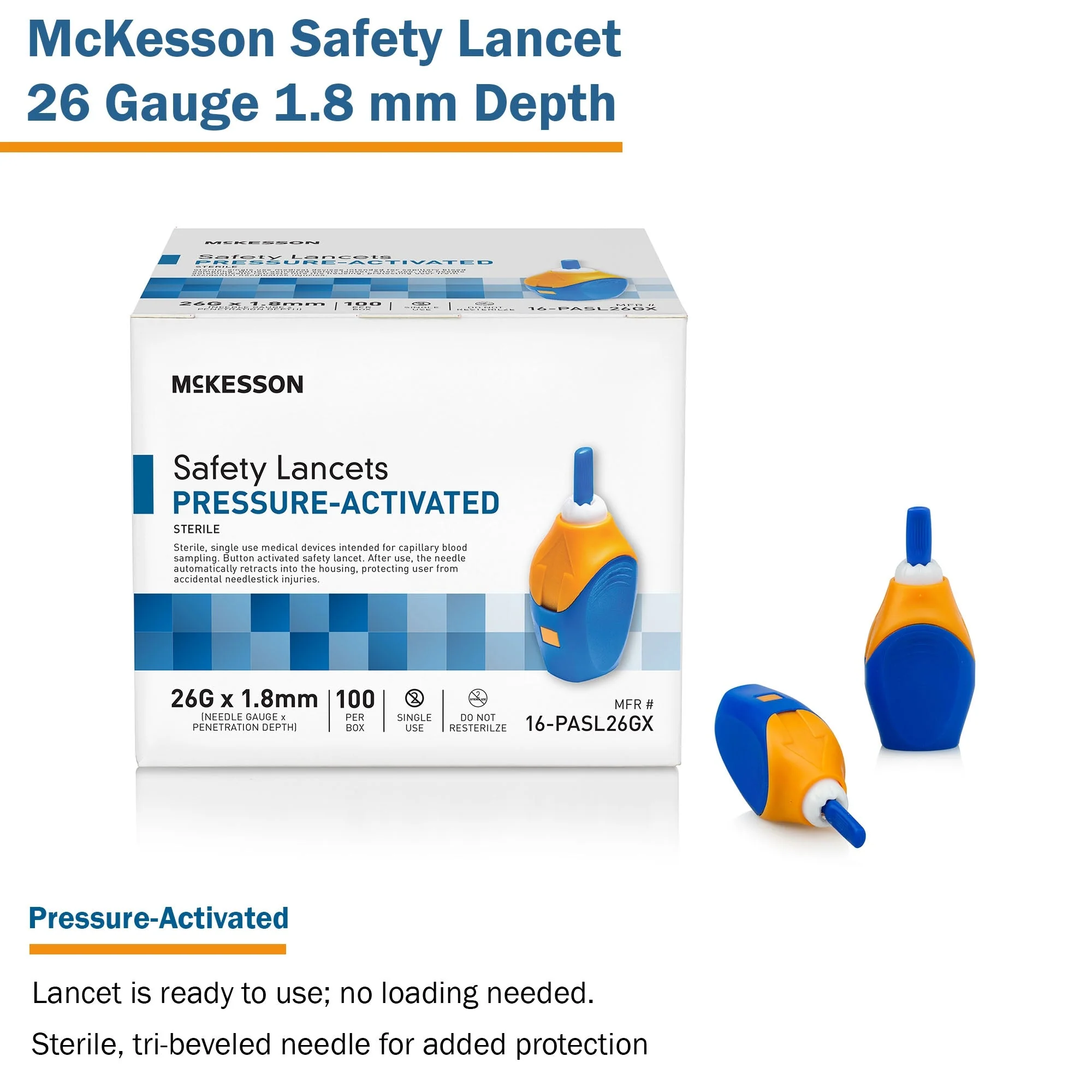 McKesson Brand McKesson Pressure Activated Safety Lancets, 26 Gauge, Blue (2000/CS) - Image 3