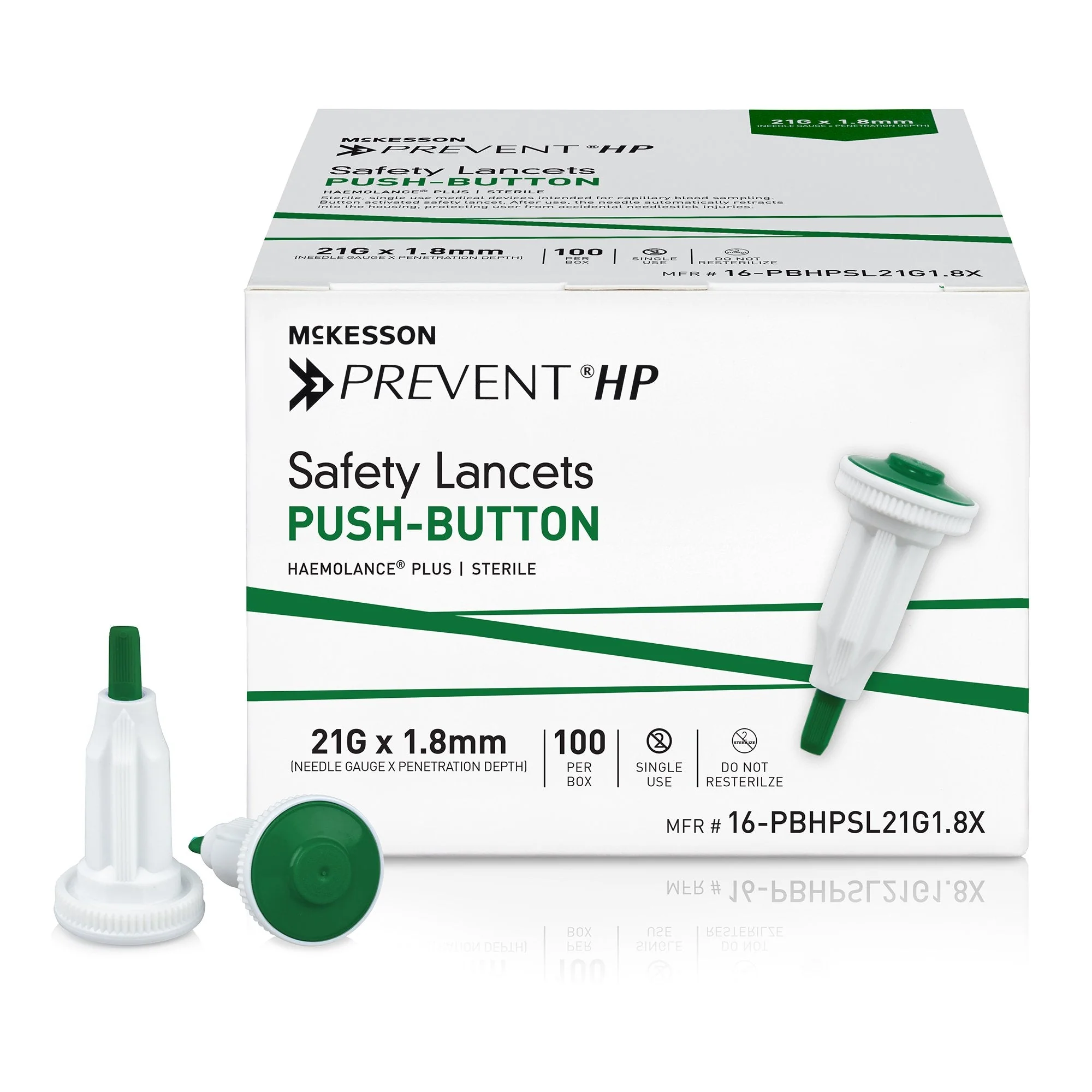 McKesson Brand McKesson Prevent HP Push Button Safety Lancet, 21 Guage (2000/CS)