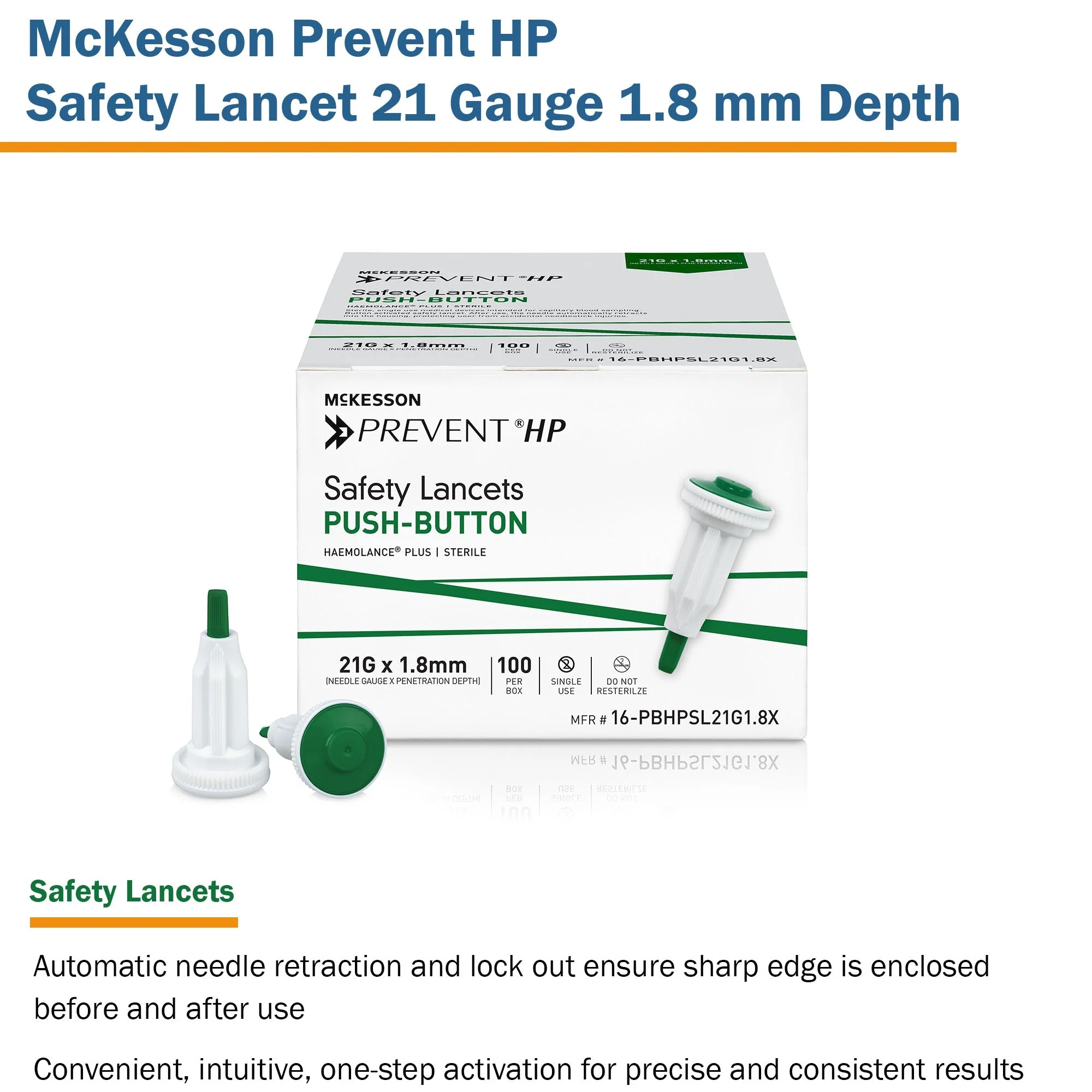 McKesson Brand McKesson Prevent HP Push Button Safety Lancet, 21 Guage (2000/CS) - Image 2