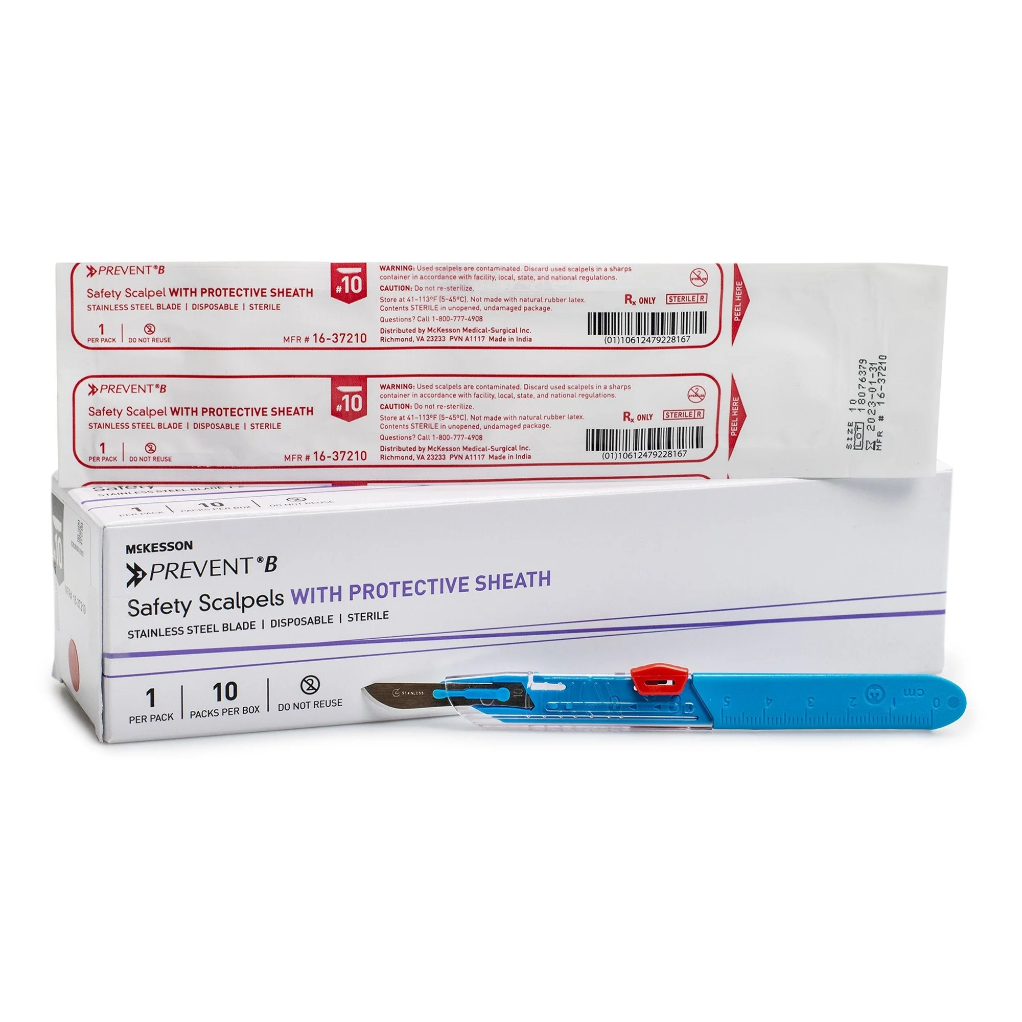 Safety Scalpel McKesson Prevent B No. 10 Stainless Steel / Plastic Classic Grip Handle Sterile Disposable