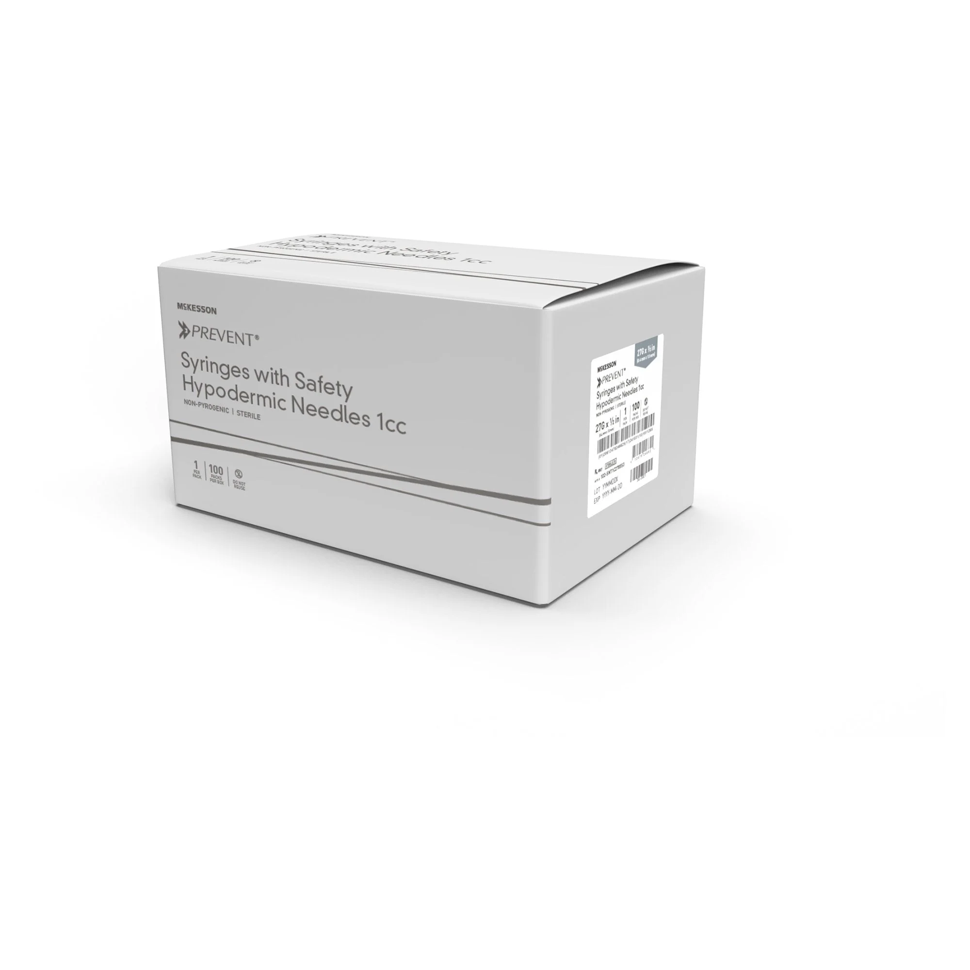 Safety Tuberculin Syringe with Needle McKesson Prevent 1 mL 5/8 Inch 25 Gauge Hinged Safety Needle Ultra Thin Wall