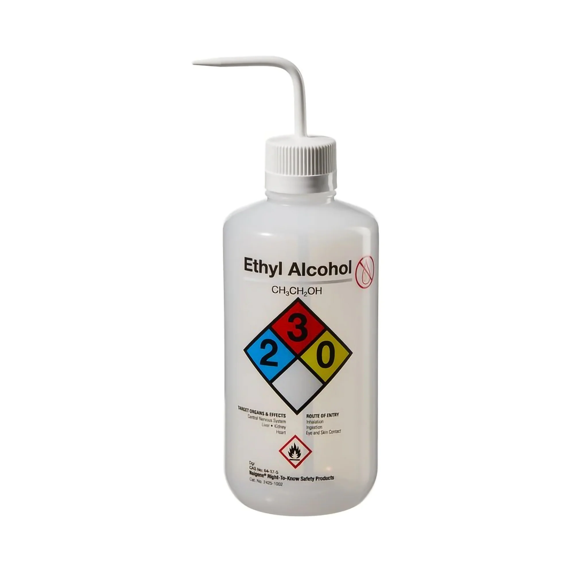 Thermo Scientific Safety Wash Bottle Nalgene Right-to-Know Ethyl Alcohol Label / Narrow Mouth LDPE / Polypropylene 1,000 mL (32 oz.) (12/CS)