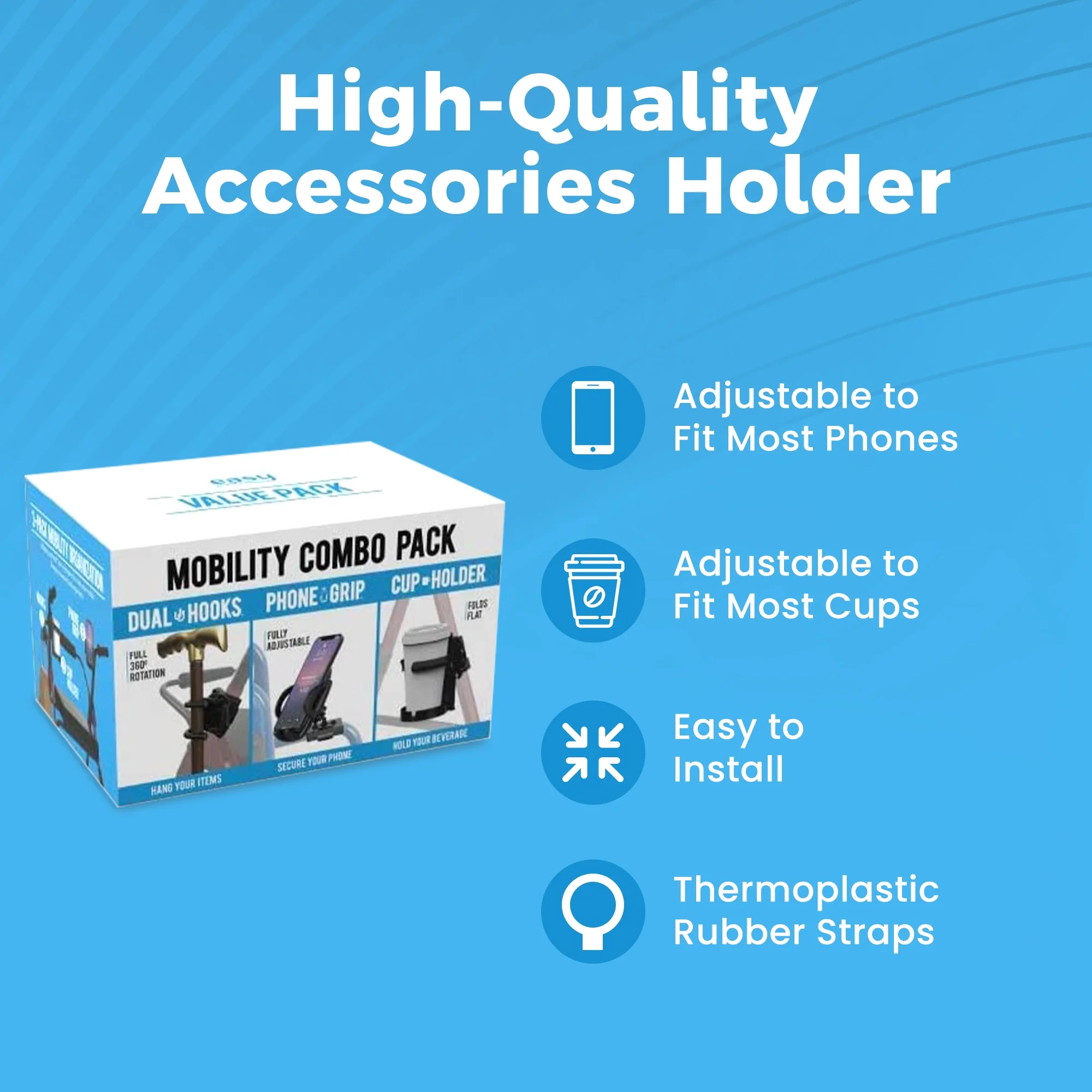 Easy To Use Products LLC Mobility Aid Combo Pack, Cup Holder, Phone Grip, Bag Hooks (16/CS) - Image 5