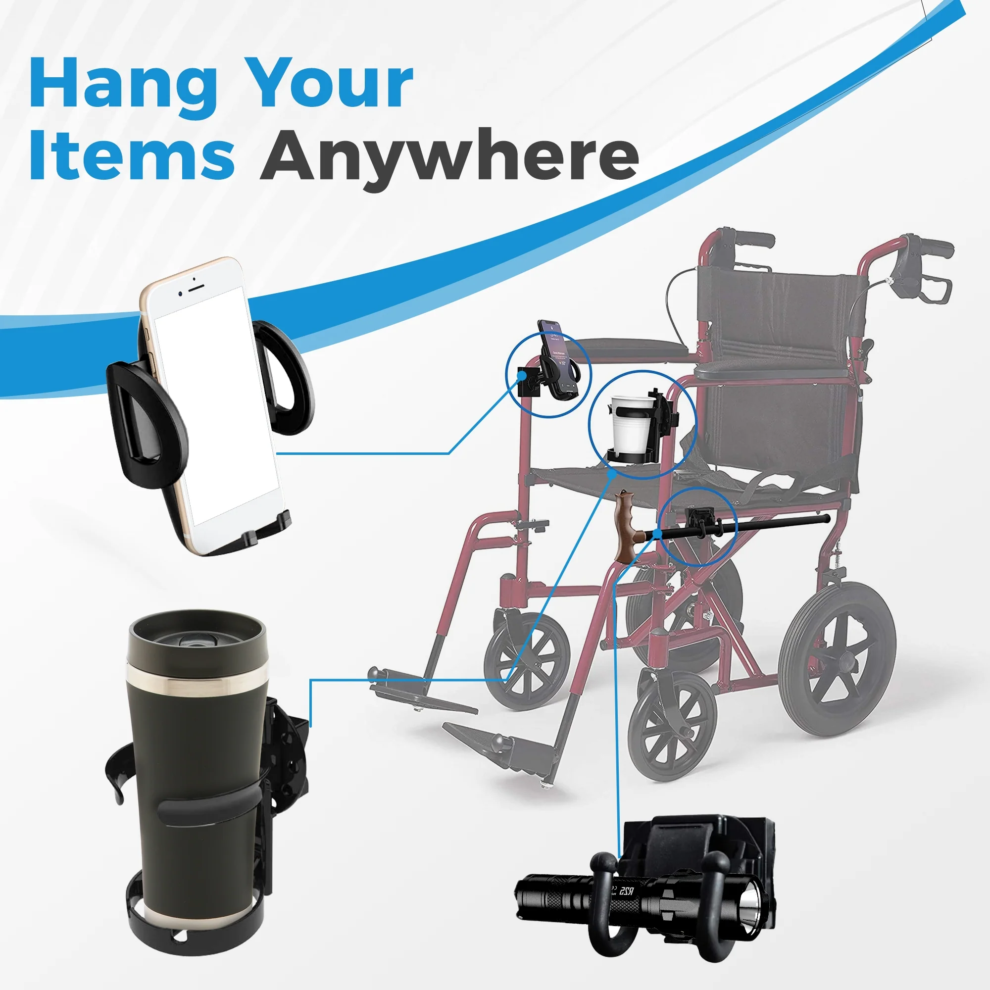 Easy To Use Products LLC Mobility Aid Combo Pack, Cup Holder, Phone Grip, Bag Hooks (16/CS) - Image 6