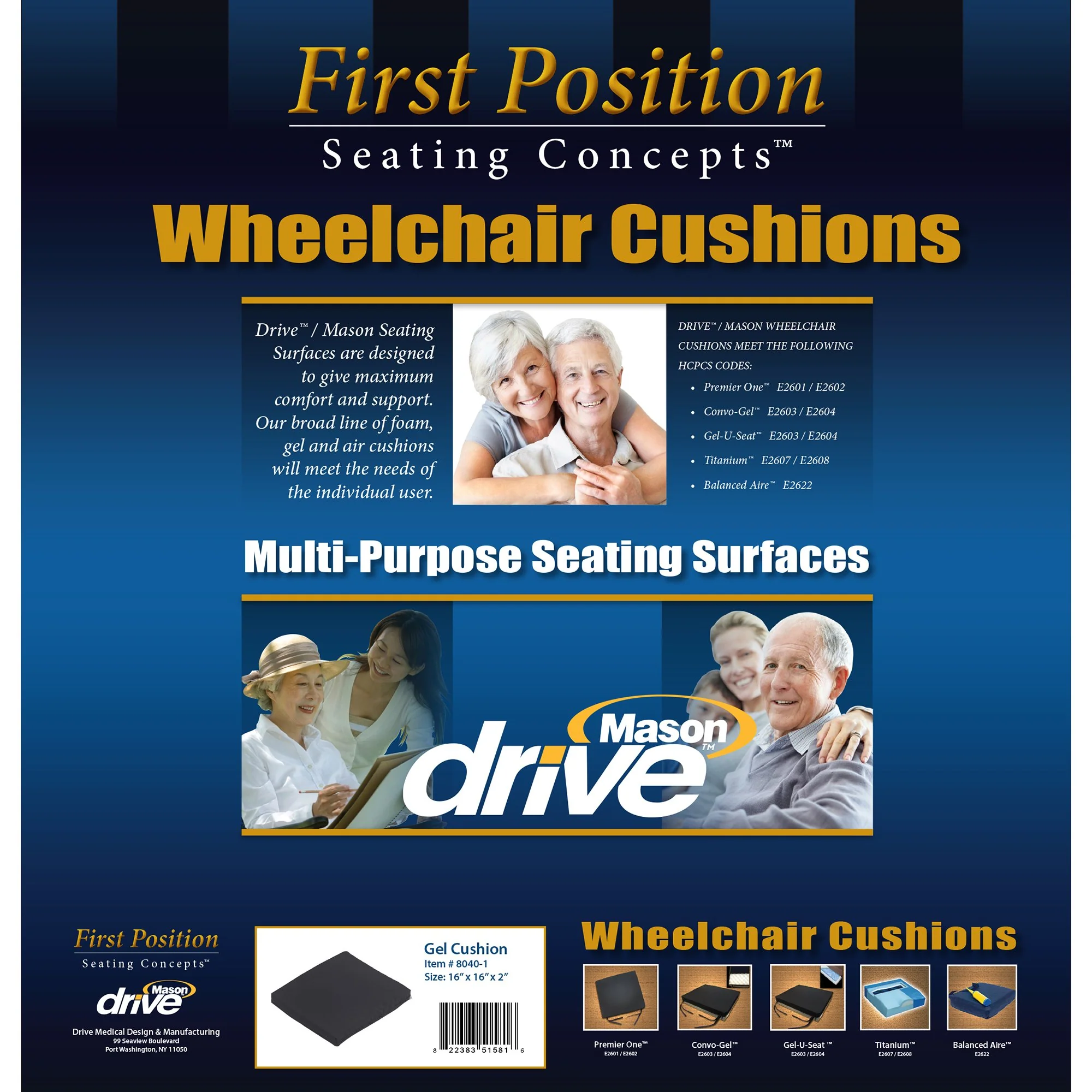 Drive DeVilbiss Healthcare drive Gel-U-Seat Lite Seat Cushion, 16 x 16 in. (4/CS)