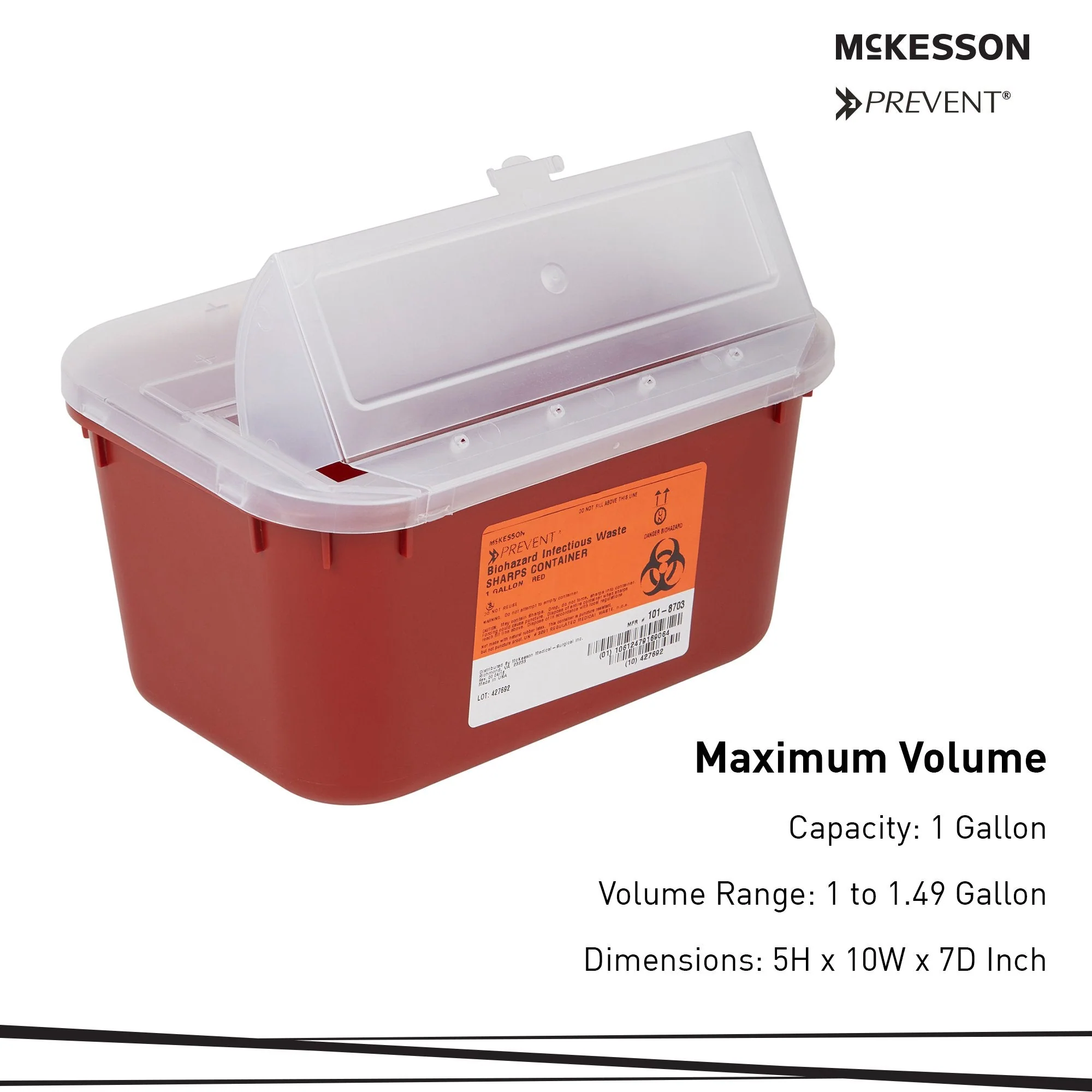 McKesson Brand McKesson Prevent Multi-purpose Sharps Container, 1 Gallon, 10 x 5 x 7 Inch (24/CS) - Image 2