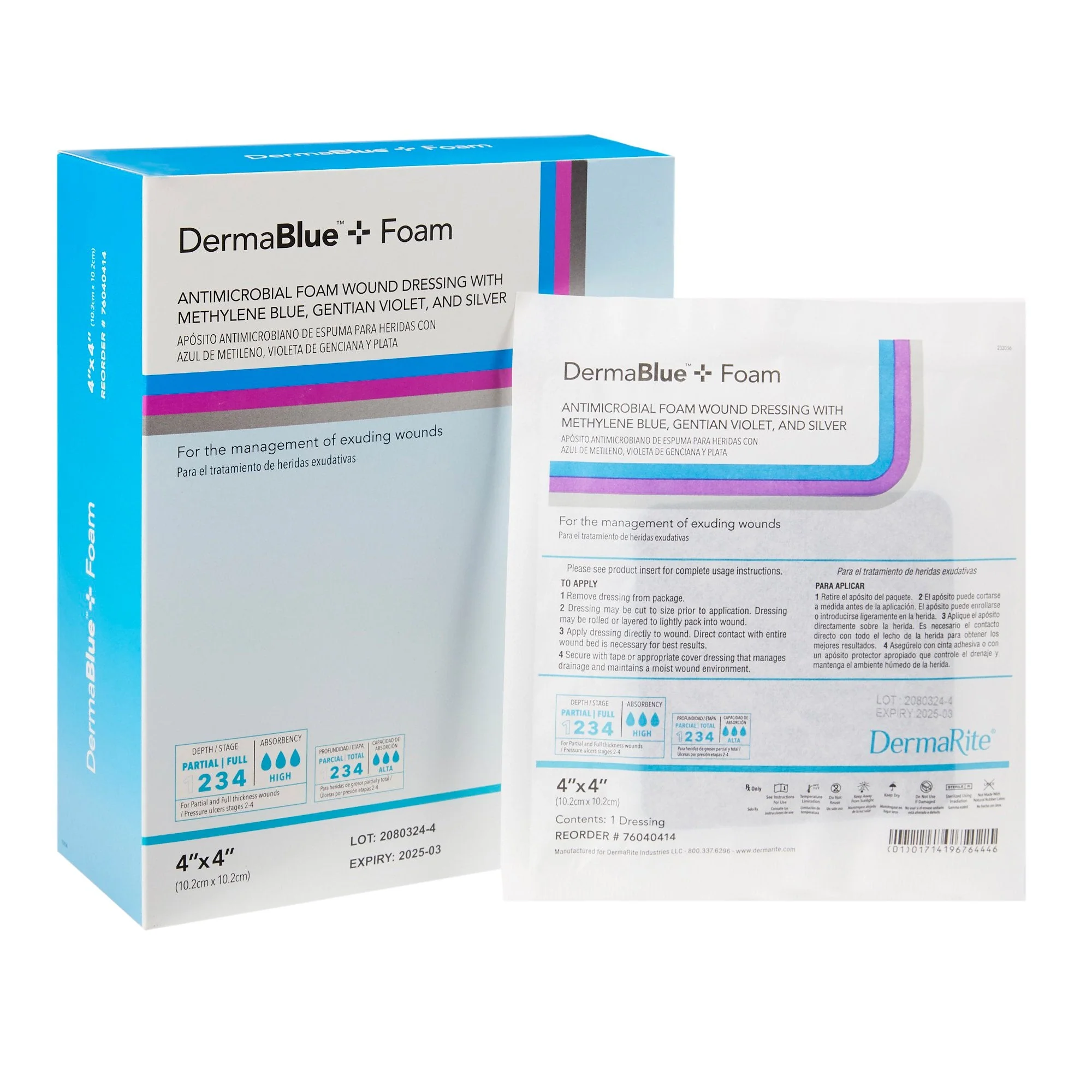 Silver Foam Dressing DermaBlue+ Foam 4 X 4 Inch Square Sterile