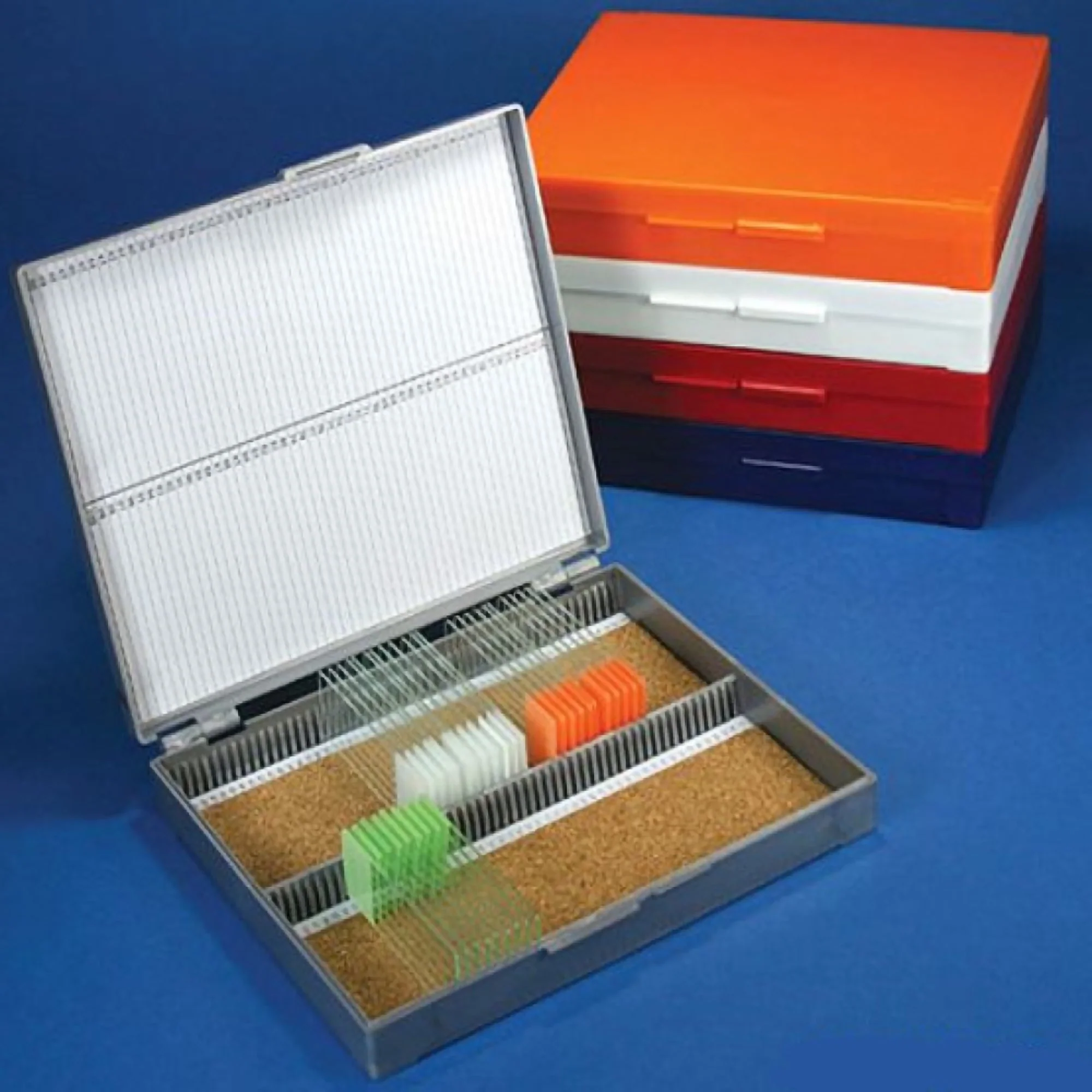 McKesson Brand Slide Storage Box McKesson Blue ABS Plastic / Cork 100 Slide Capacity
