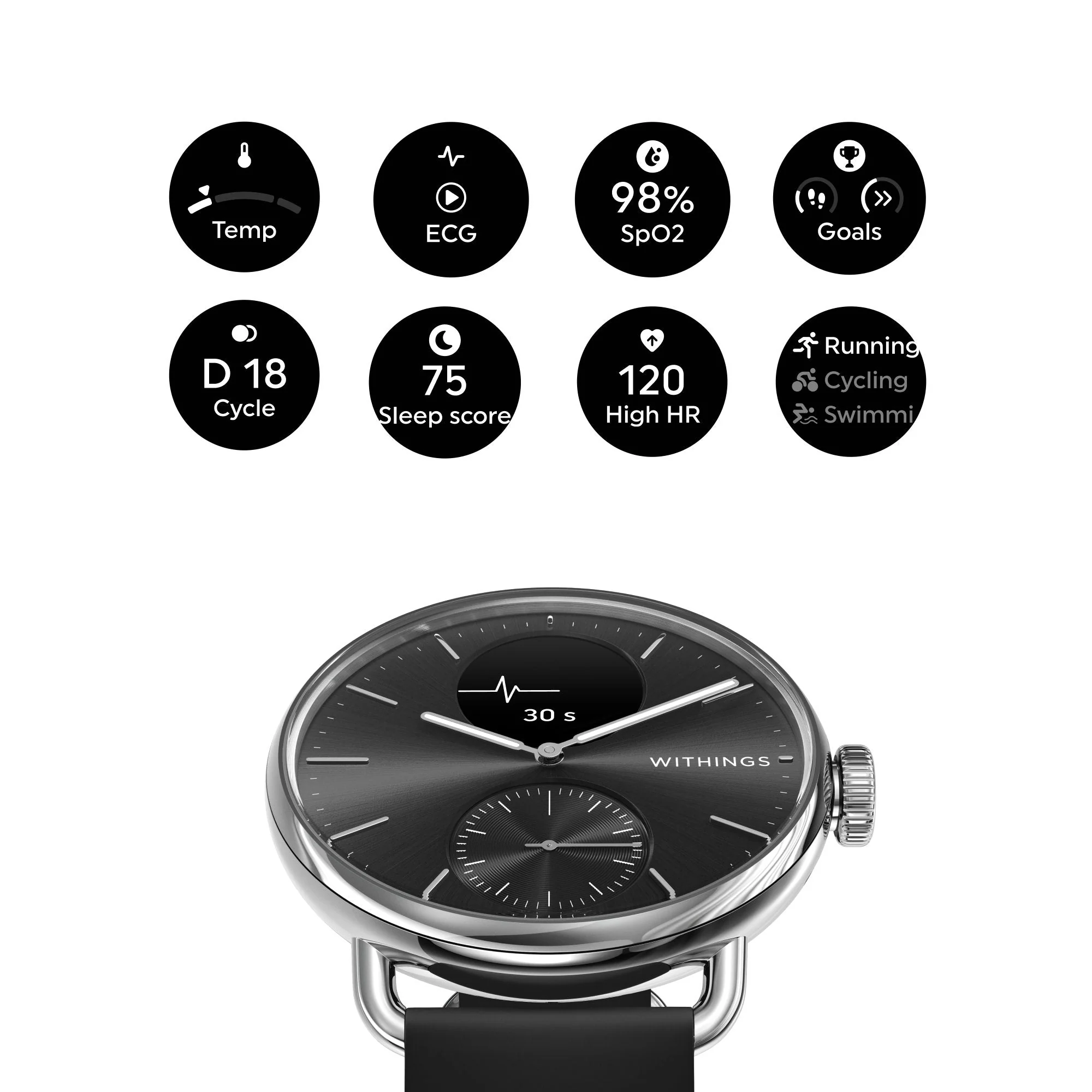 Withings Inc Withings ScanWatch 2 Smart Watch, 38mm, Black - Image 5