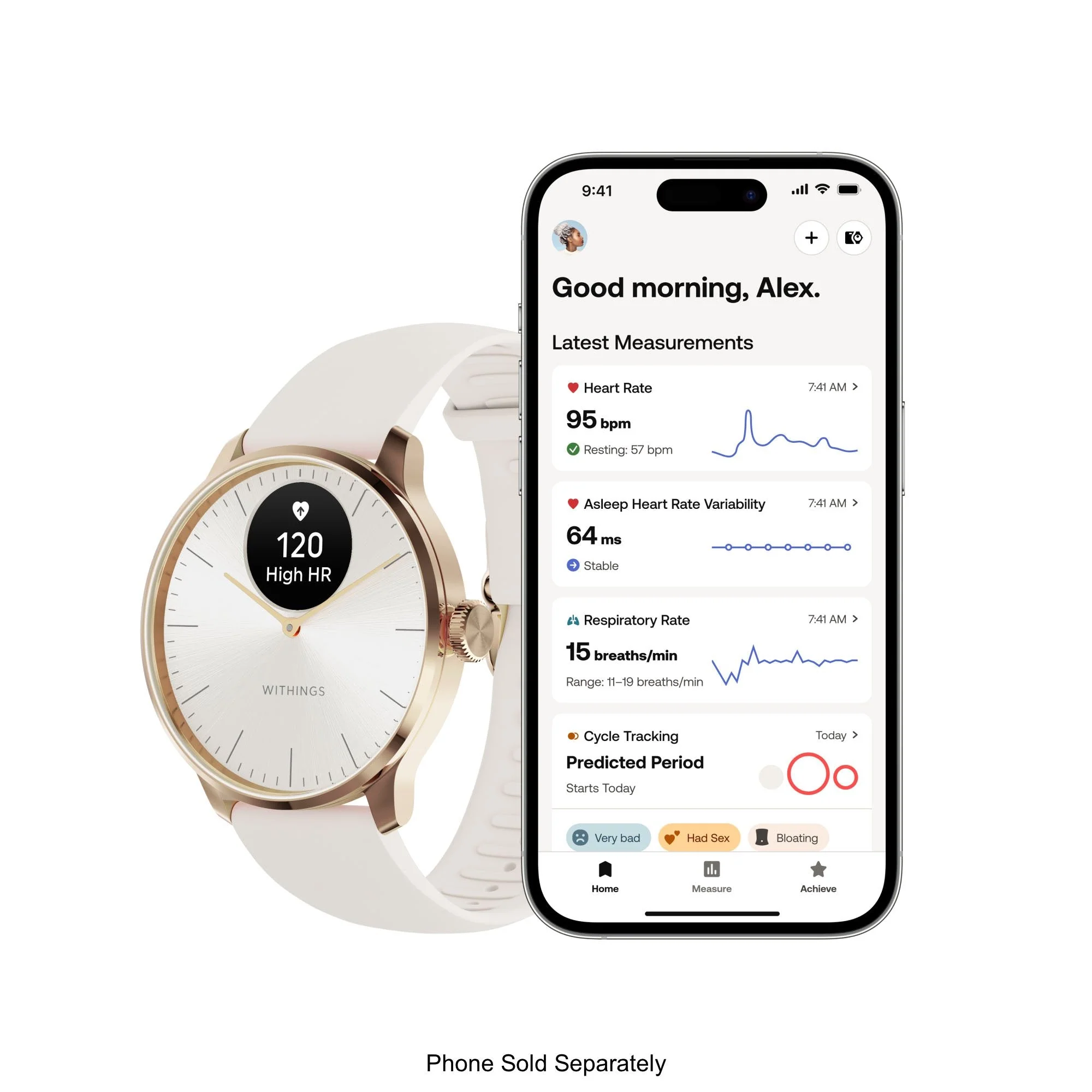 Withings Inc Withings ScanWatch Light Smart Watch, 37mm, Sand - Image 3