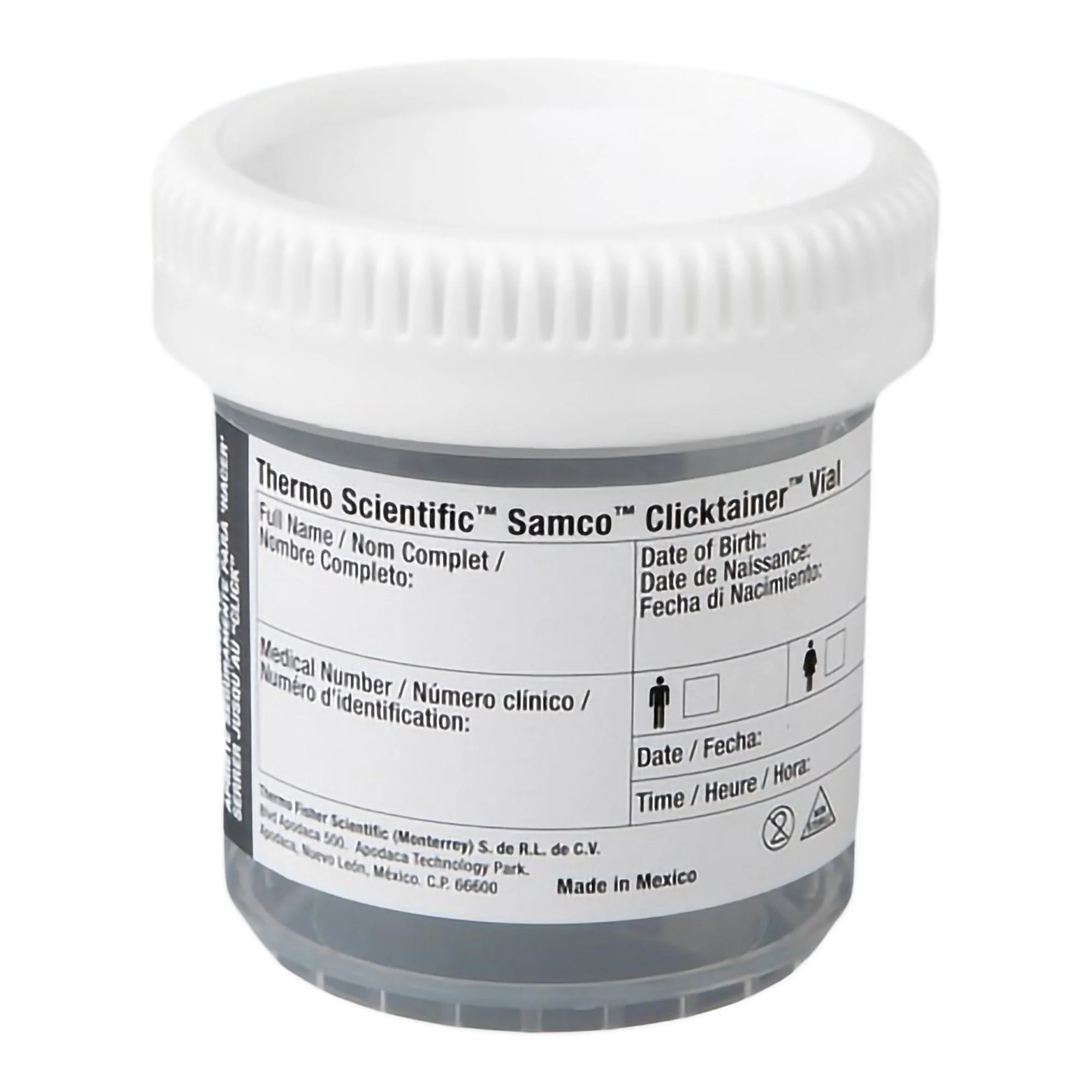 Thermo Scientific Specimen Container with Temperature Strip Samco Clicktainer 53 mm Opening 90 mL (3 oz.) Screw Cap Unprinted NonSterile (400/CS)