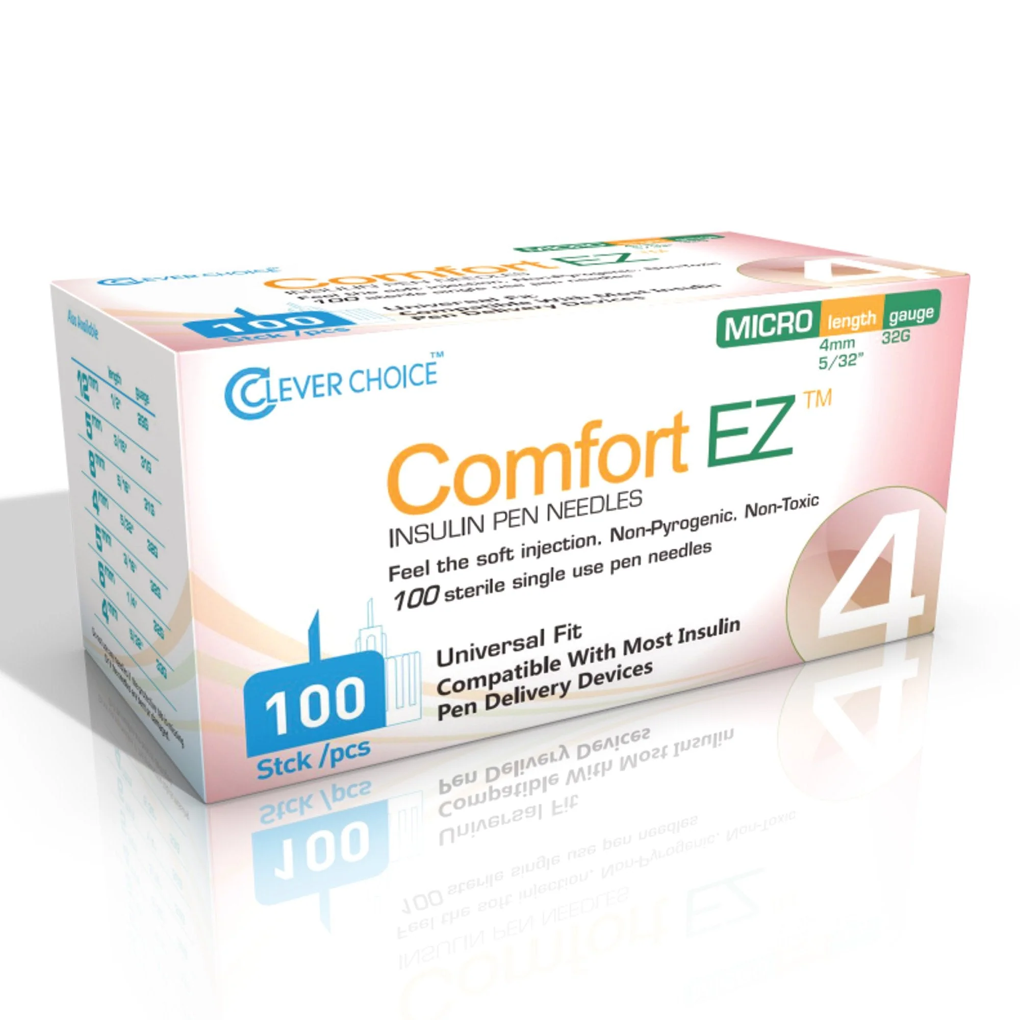 Simple Diagnostics Standard Insulin Pen Needle Comfort EZ 32 Gauge 4 mm Length NonSafety (3000/CS)