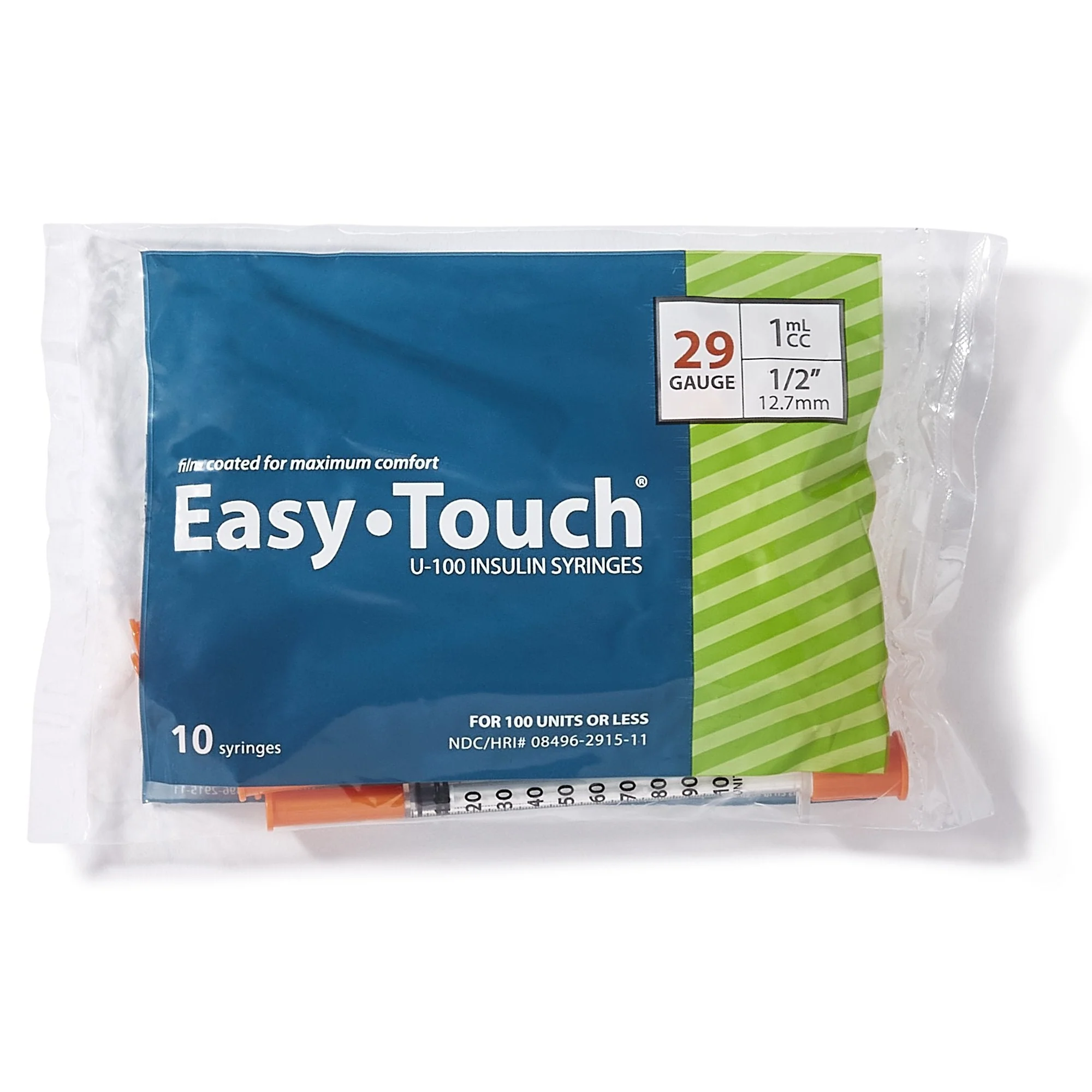 MHC Medical EasyTouch Standard Insulin 1cc Syringe with Needle, 29 Gauge, 1/2 Inch Length (500/CS) - Image 2
