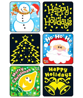 Medibadge Sticker Kids Love Stickers 75 per Box Merry Christmas Glow-In-The-Dark , Assorted 2-1/2 X 2-1/2 Inch (90/BX)