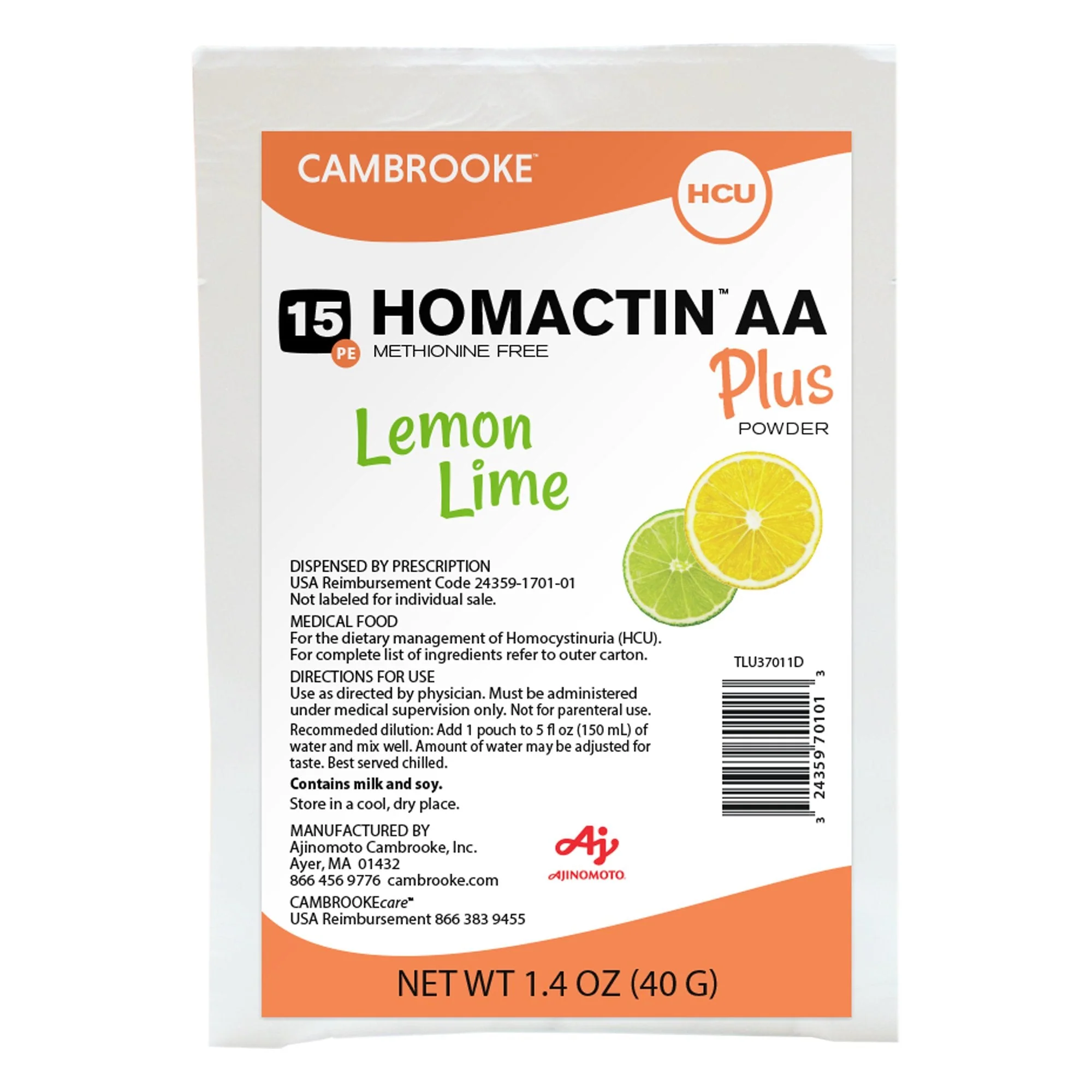 Cambrooke Therapeutics Oral Supplement Homactin AA Plus Lemon-Lime Flavor Powder 1.4 oz. Individual Packet (30/CS)