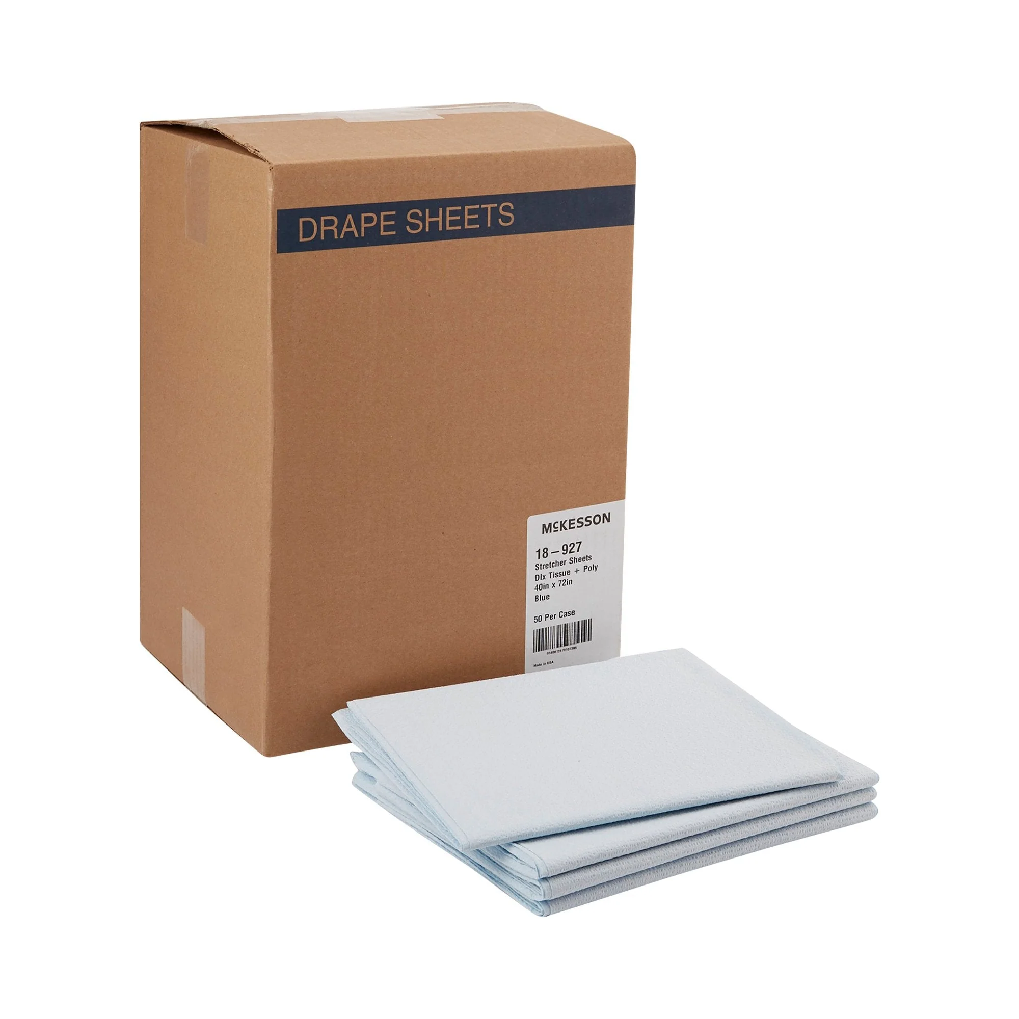 McKesson Brand McKesson Blue Flat Stretcher Sheet, 40 x 72 Inch (50/CS)