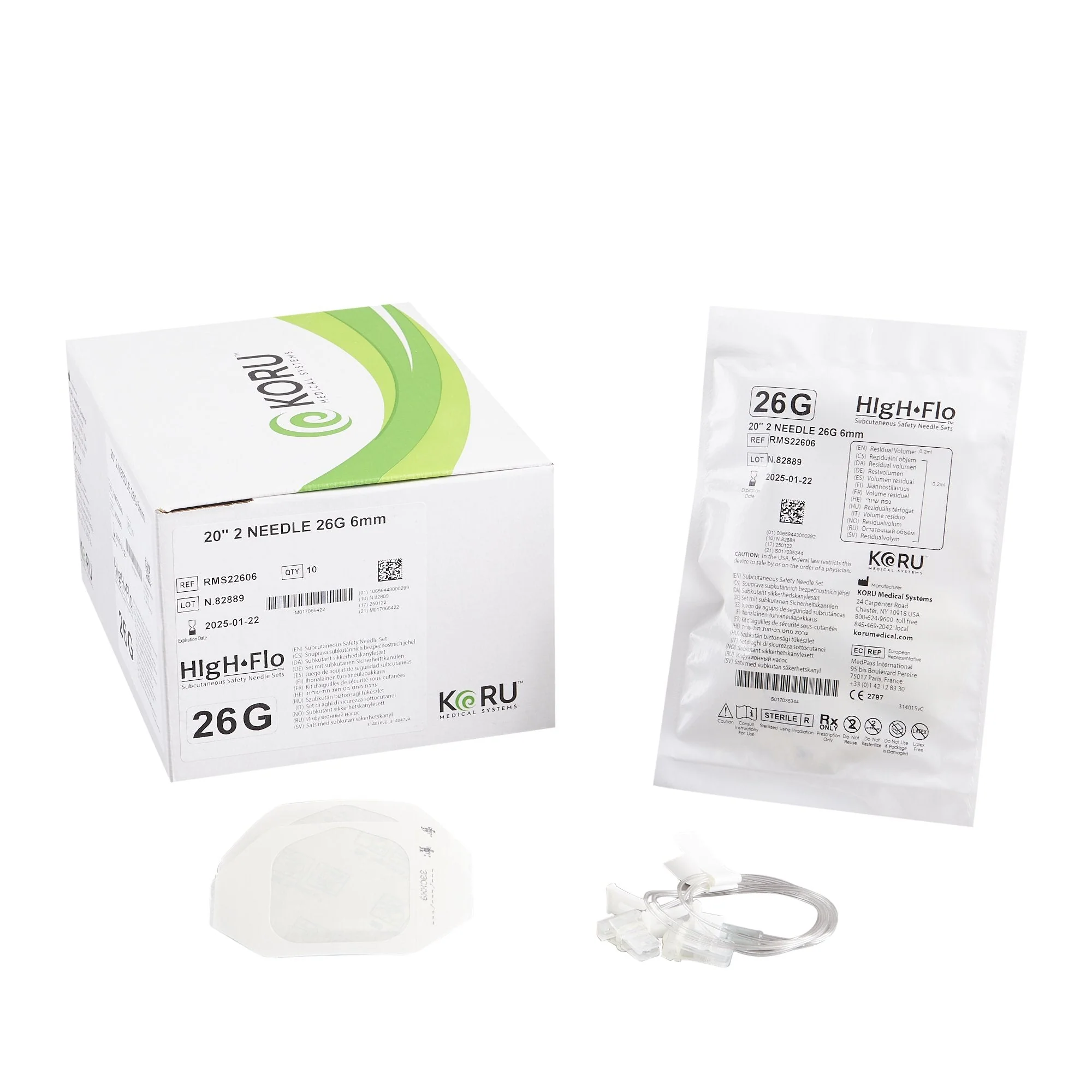 Sub-Q Infusion Set HIgH-Flo2 2 X 26 Gauge 6 mm 20 Inch Tubing Without Port