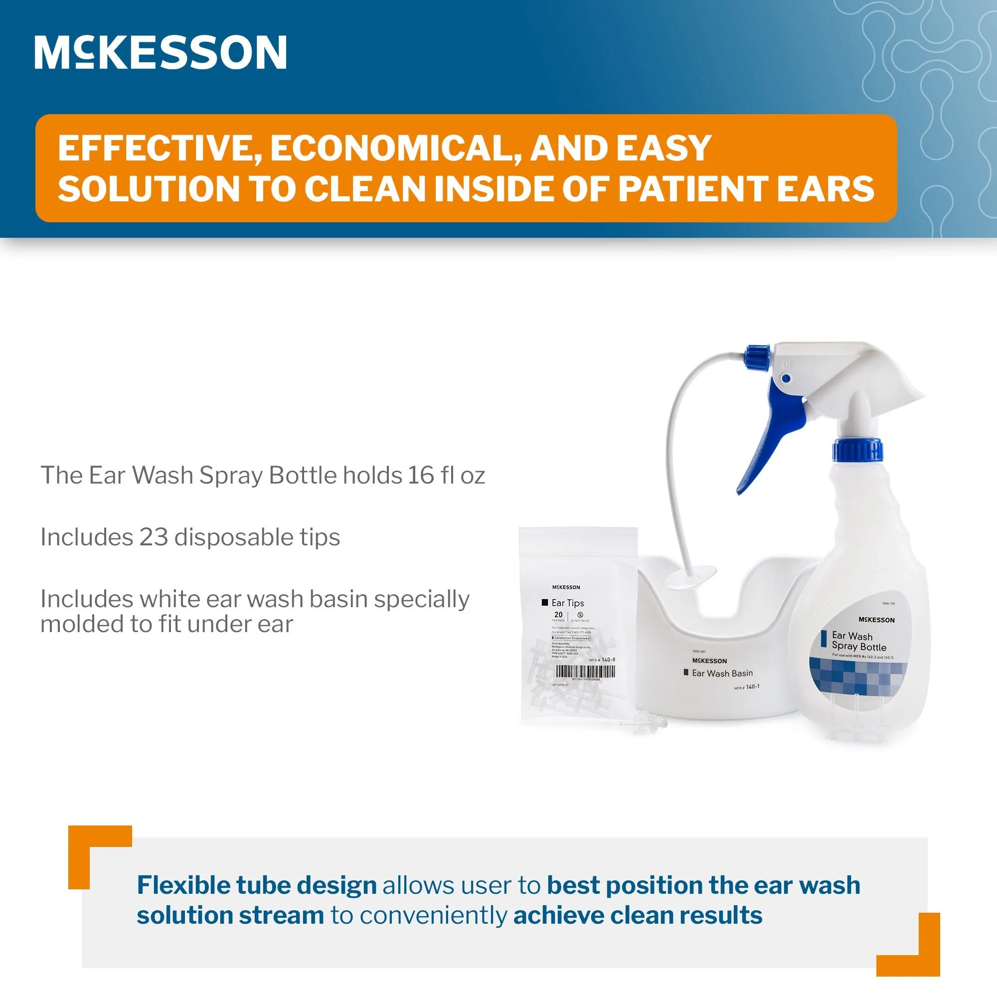 McKesson Brand McKesson Ear Wash System Kit Spray Bottle with Flexible Tube and 23 Ear Tips (10/CS) - Image 2