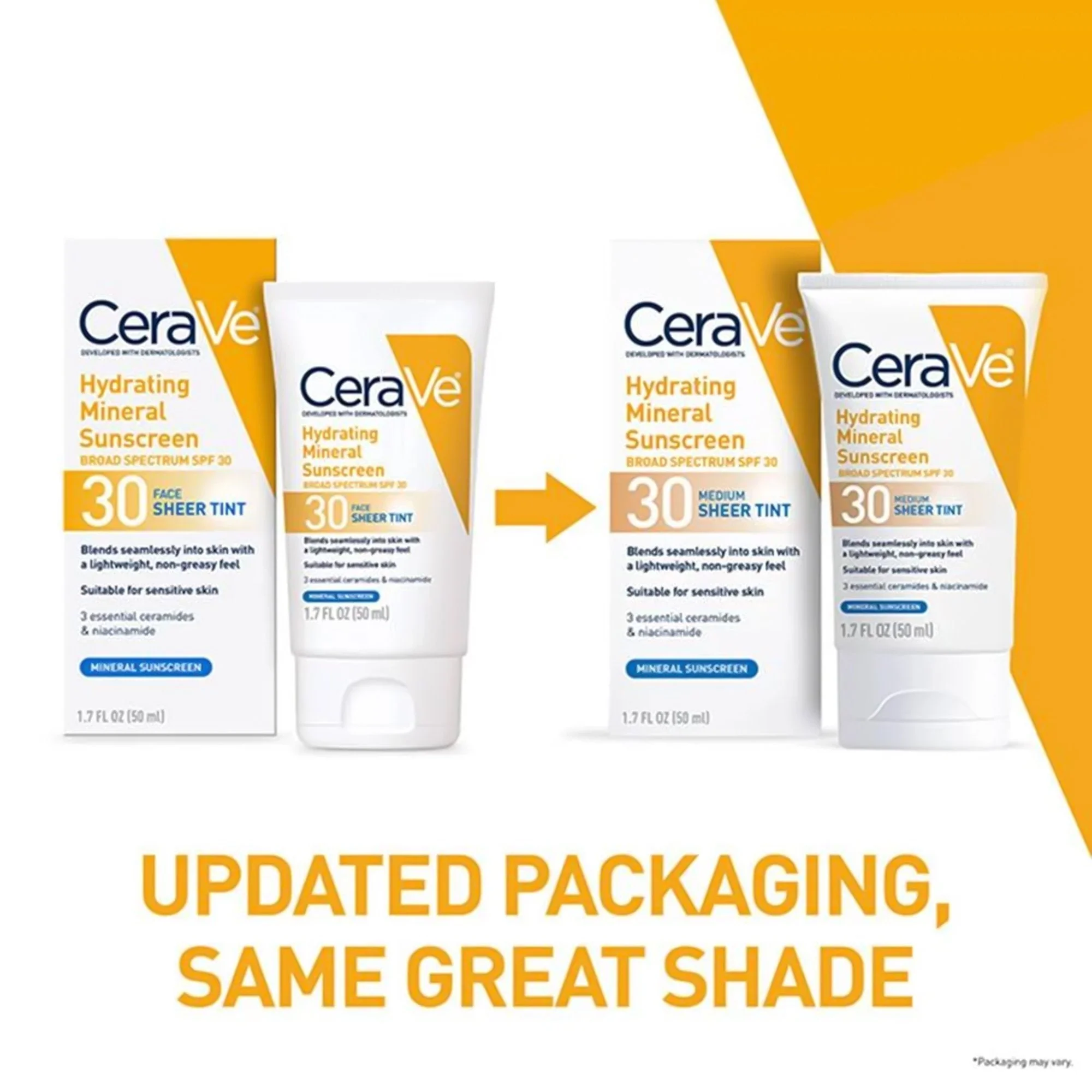 Loreal USA CeraVe Hydrating Mineral Sunscreen Medium Sheer Tint, SPF 30, 1.7-ounce Tube - Image 2