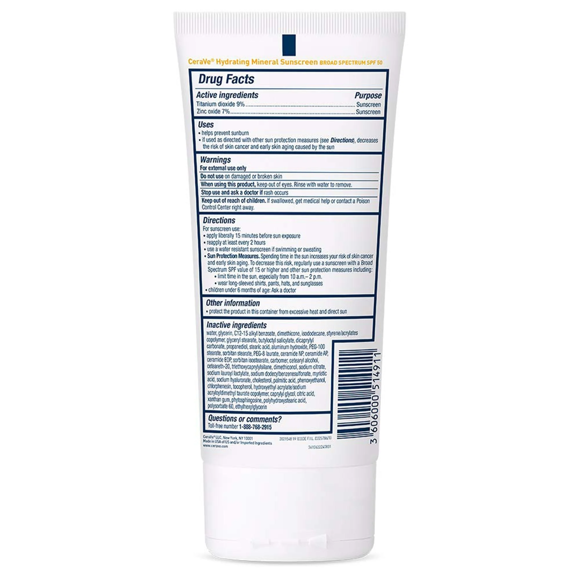 Loreal USA CeraVe Hydrating Mineral Sunscreen Body SPF 50, 5-ounce Tube - Image 2