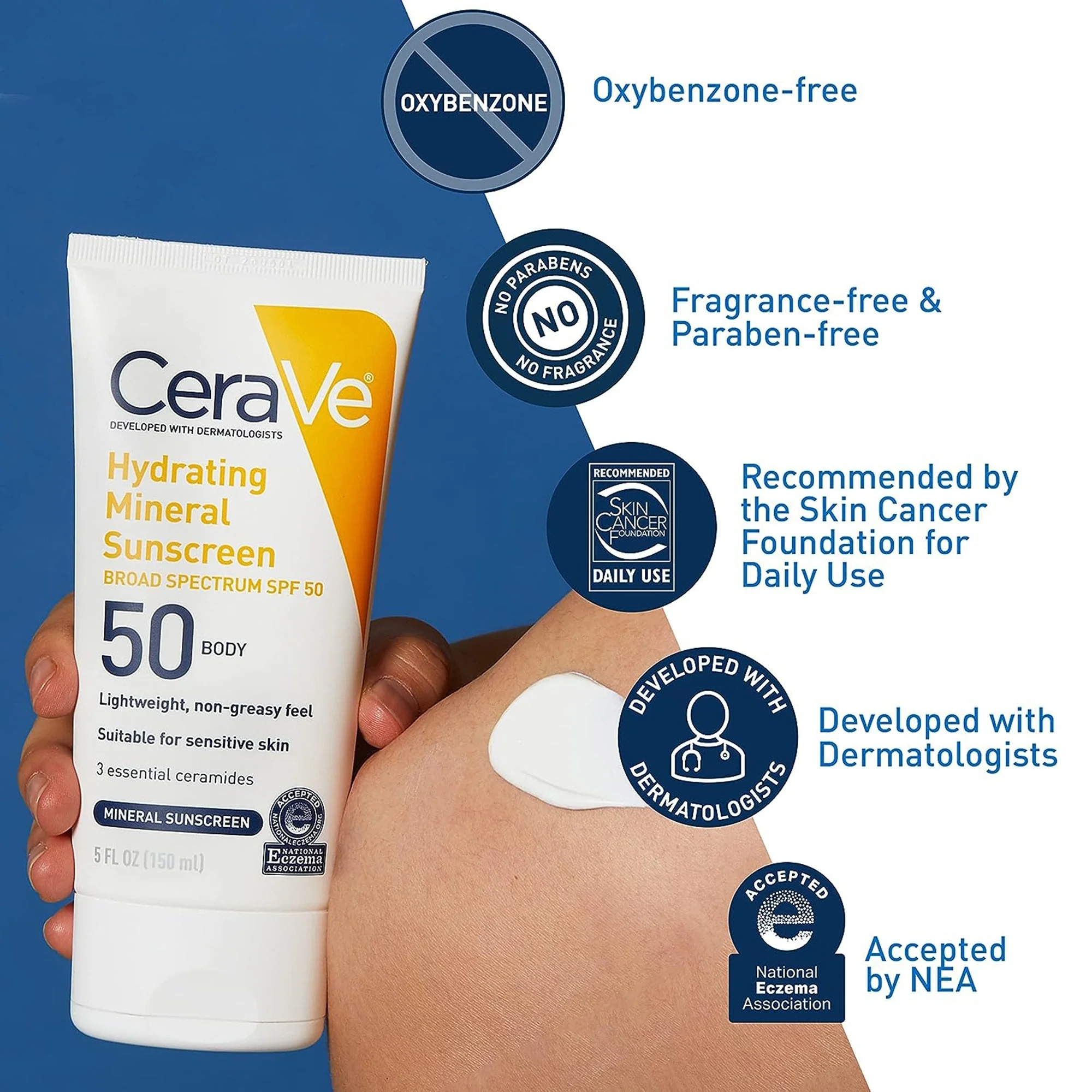 Loreal USA CeraVe Hydrating Mineral Sunscreen Body SPF 50, 5-ounce Tube - Image 4