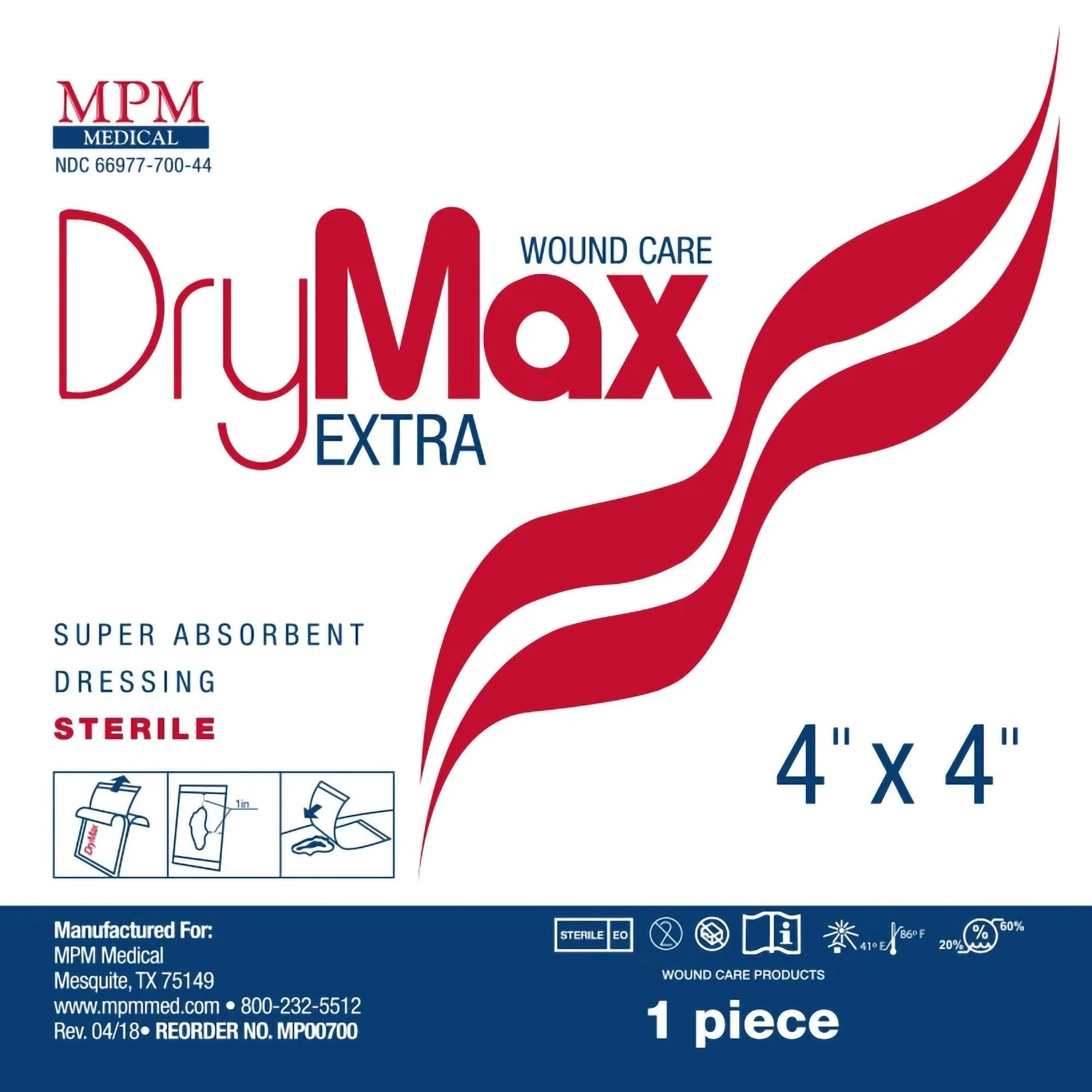 MPM Medical DryMax Extra Super Absorbent Dressing, 4 x 4 Inch (50/CS)
