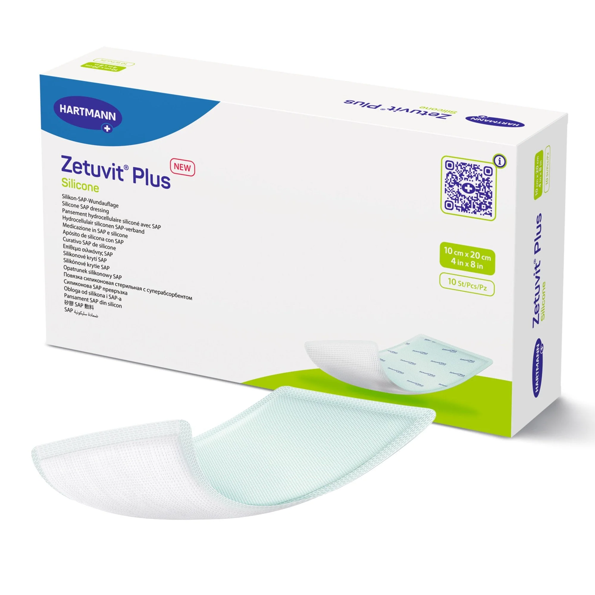 Hartmann Zetuvit Plus Silicone Super Absorbent Dressing, 4 x 8 Inch (10/BX)