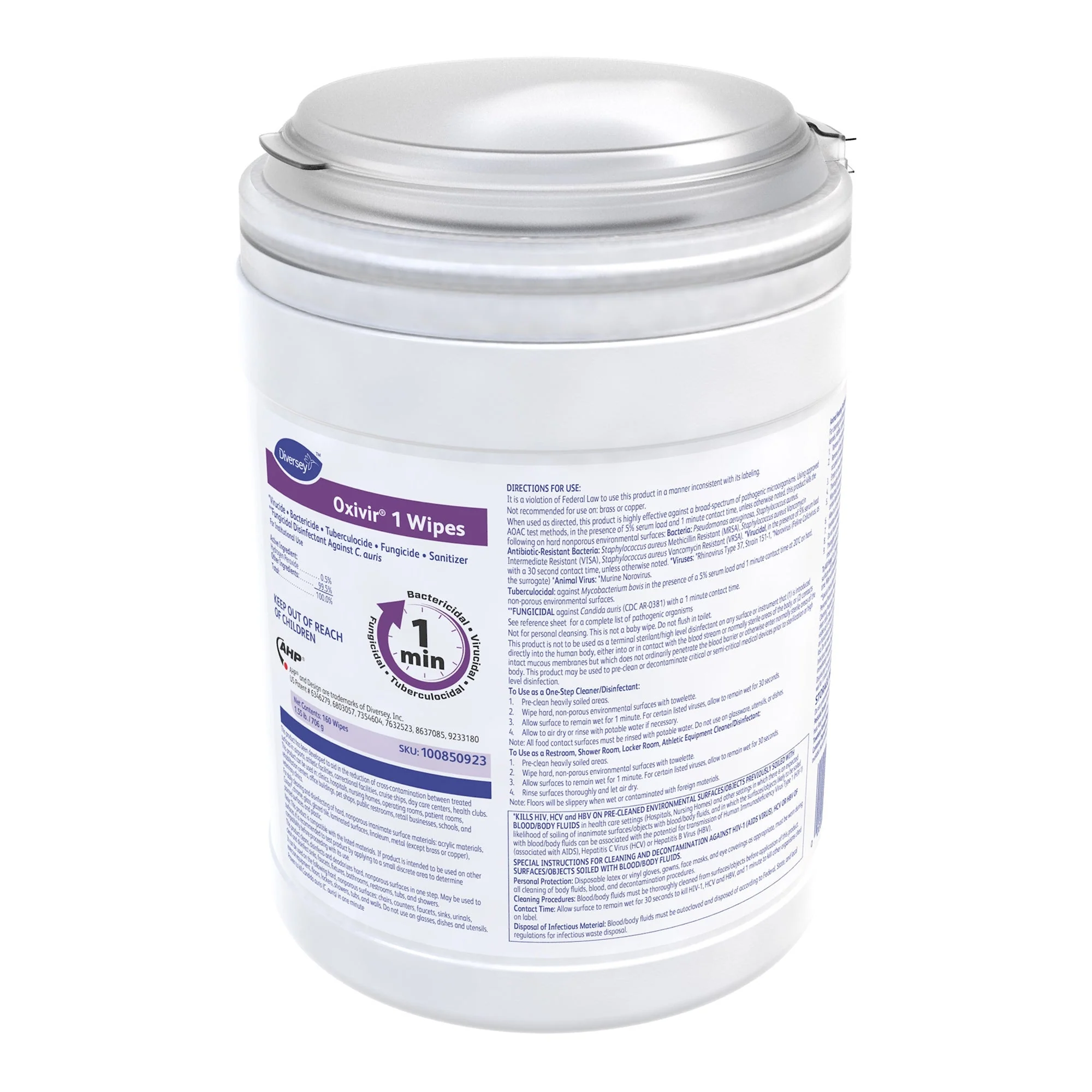 Sealed Air *Diversey* Oxivir 1 Surface Disinfectant Cleaner Wipes, Canister, 160 ct. (12/CS) - Image 2