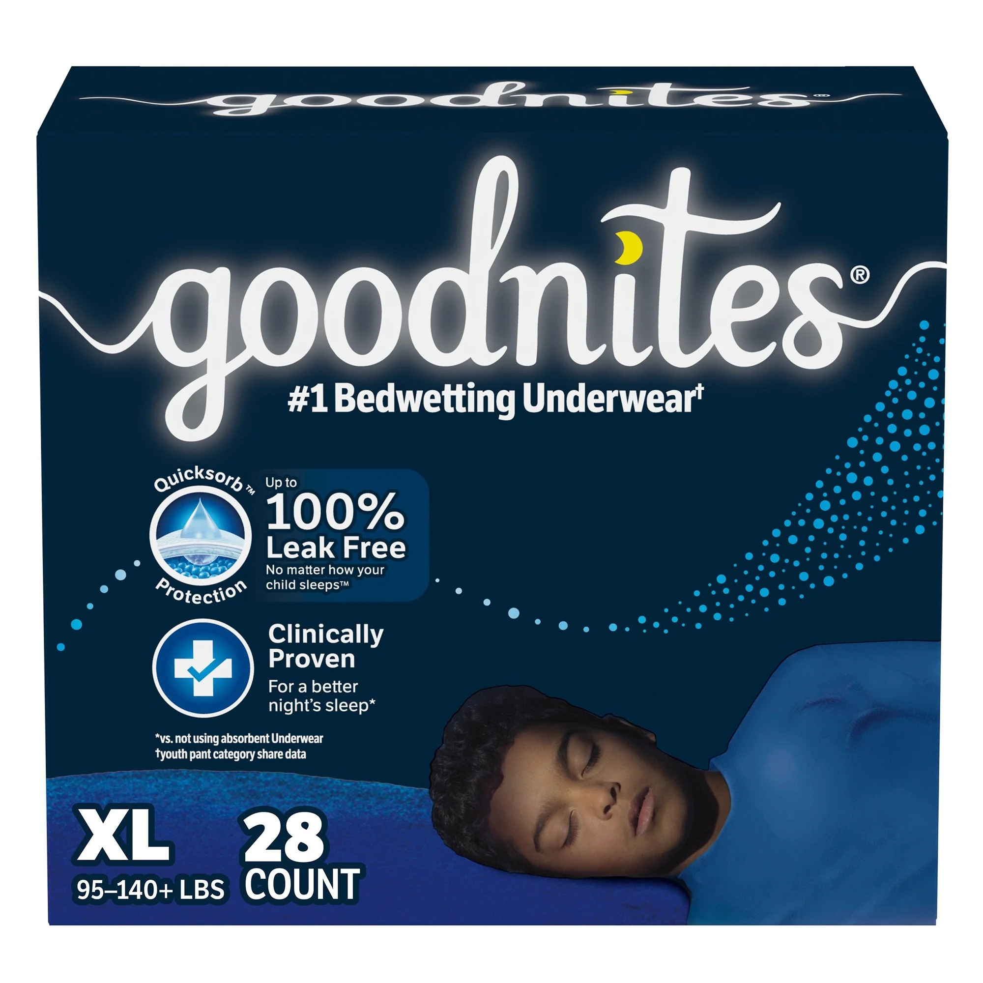 Kimberly Clark GoodNites Night Time Underwear, Extra Large for Boys weighing 95 – 140 lbs. (28/CS)