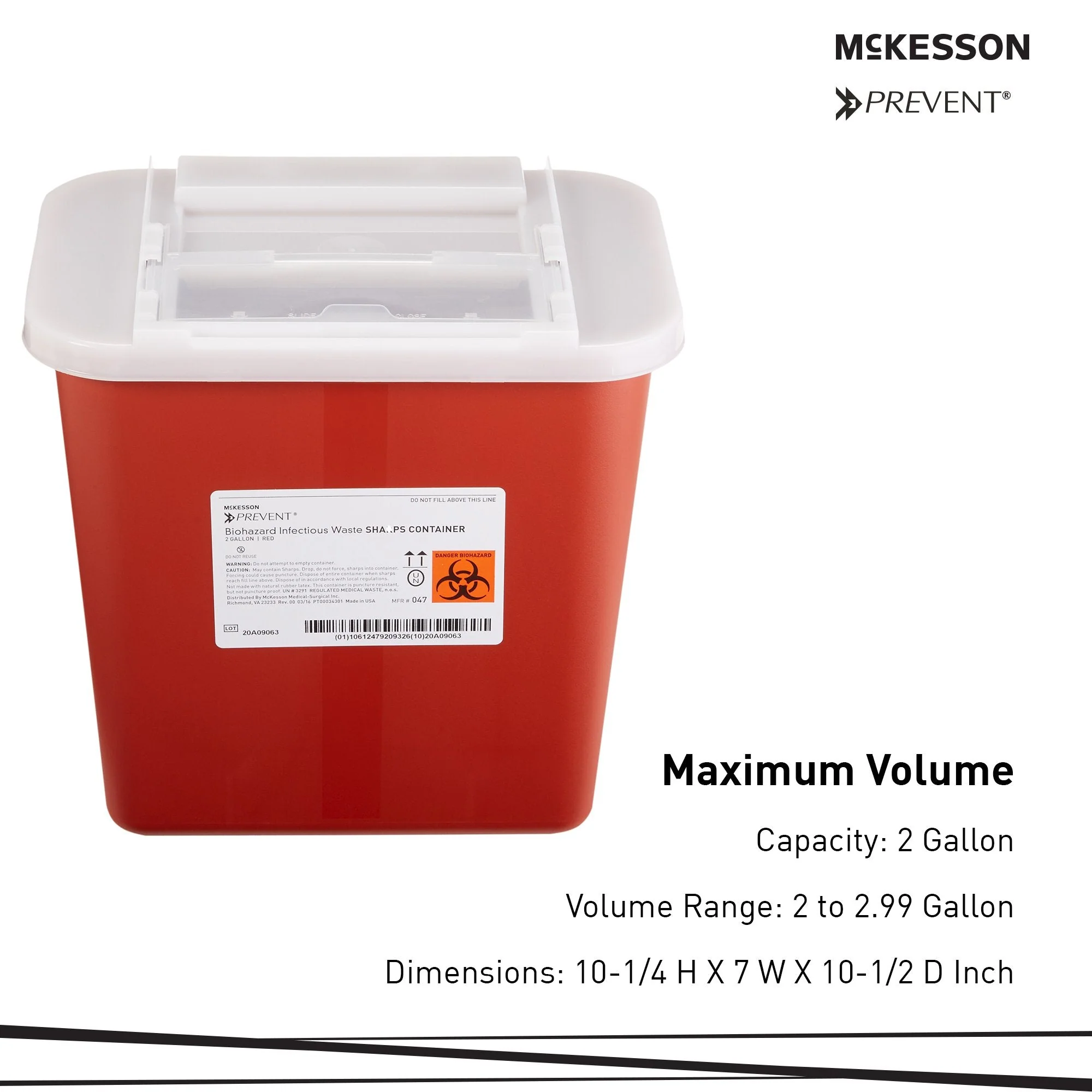 McKesson Brand McKesson Prevent Sharps Container, 2 Gallon, 10-1/4 x 7 x 10-1/2 Inch (20/CS) - Image 2