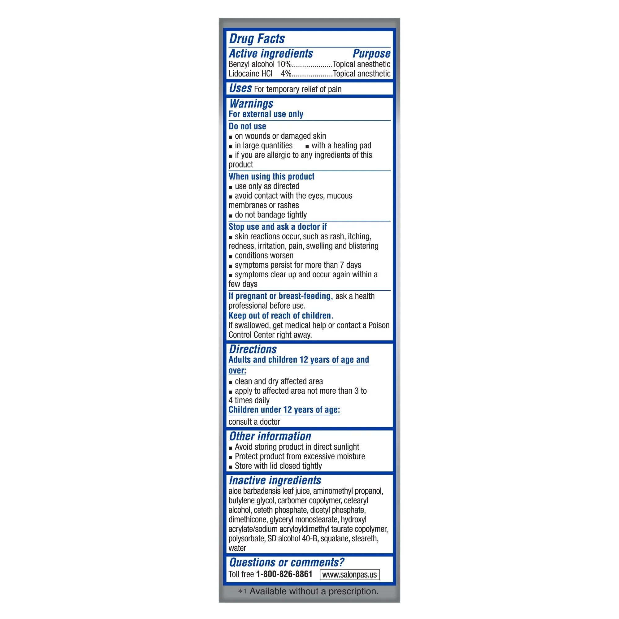 Emerson Healthcare Salonpas Lidocaine 4% Plus Pain Relieving Cream, 3-ounce Tube (36/CS) - Image 3