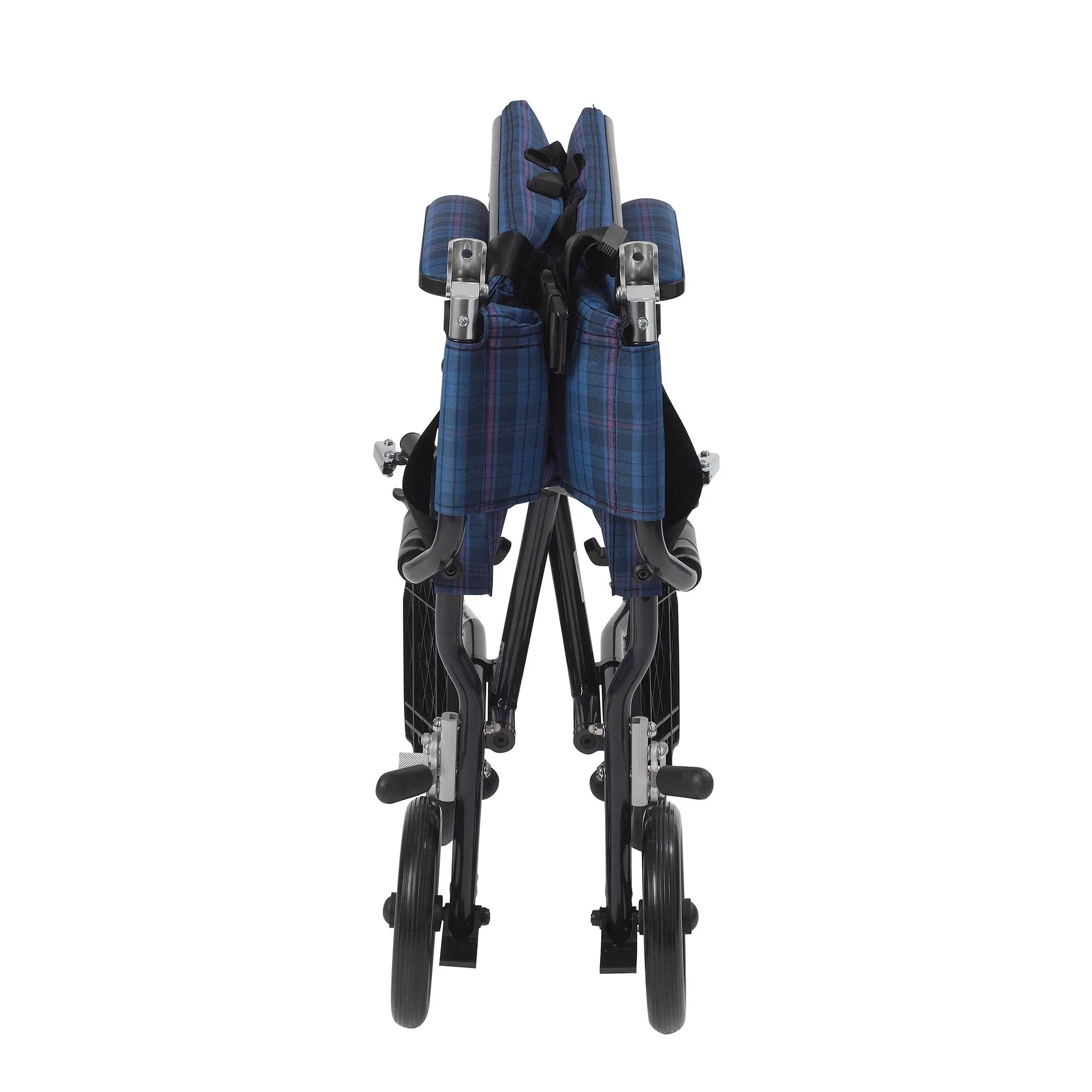 Drive DeVilbiss Healthcare drive Fly-Lite Ultra Transport Wheelchair, Blue Frame w/ Plaid Upholstery - Image 3