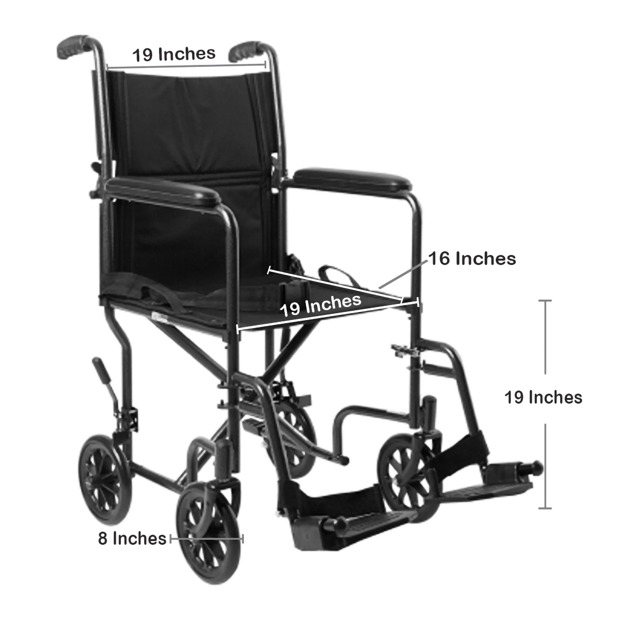 McKesson Brand McKesson Lightweight Transport Chair, Black with Silver Vein Finish - Image 3