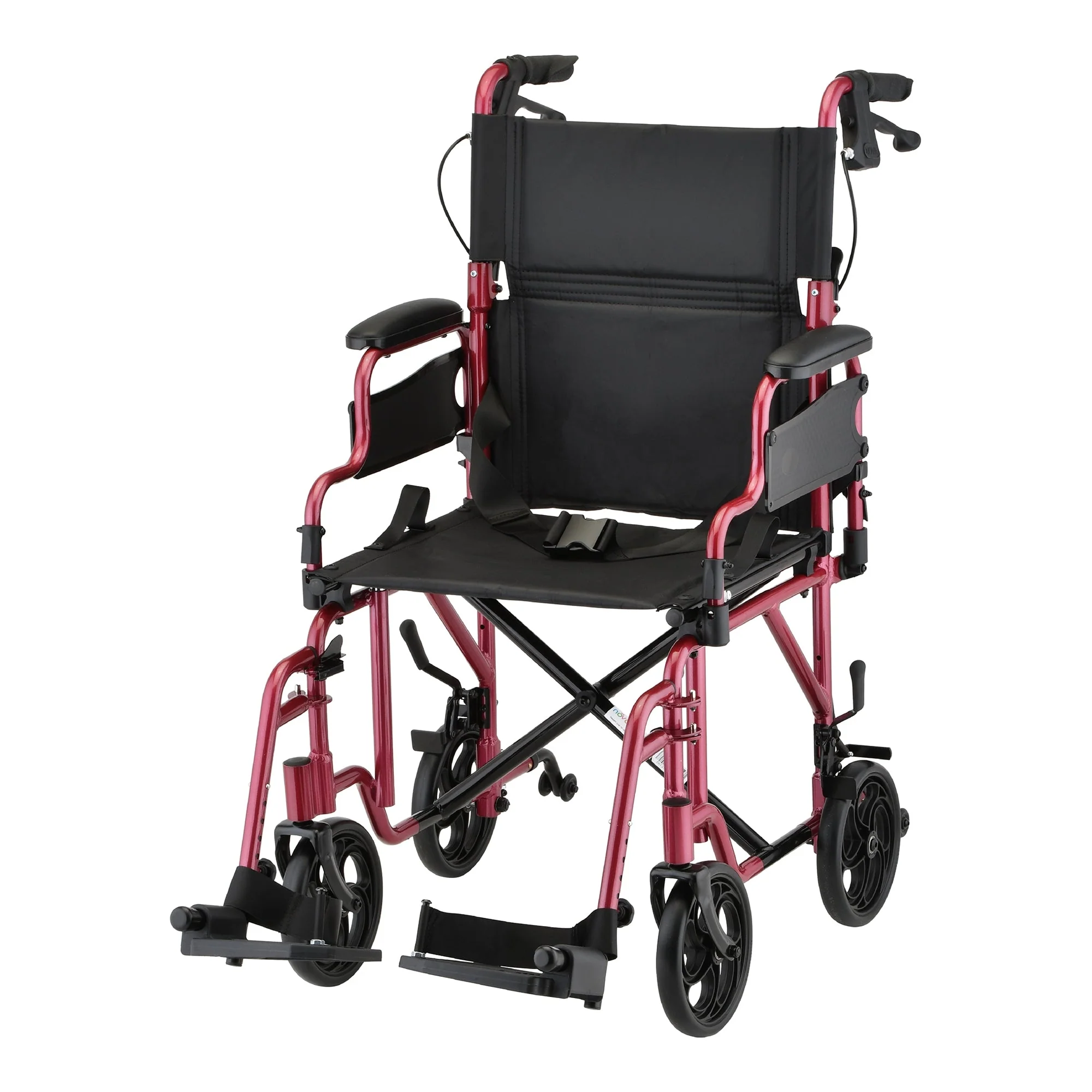 Nova Ortho-Med Transport Chair Nova 19 Inch Seat Width Desk Length Arm Elevating Legrest Aluminum Frame with Red Finish