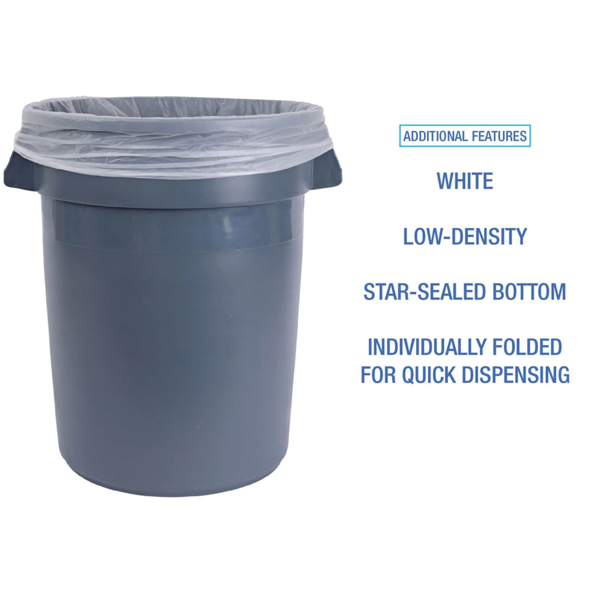 Essendant Co/United Stationers Trash Bag Boardwalk 60 gal. 0.70 mil 38 X 58 Inch White Industrial Strength Star Seal Bottom Flat Pack (100/CS) - Image 5