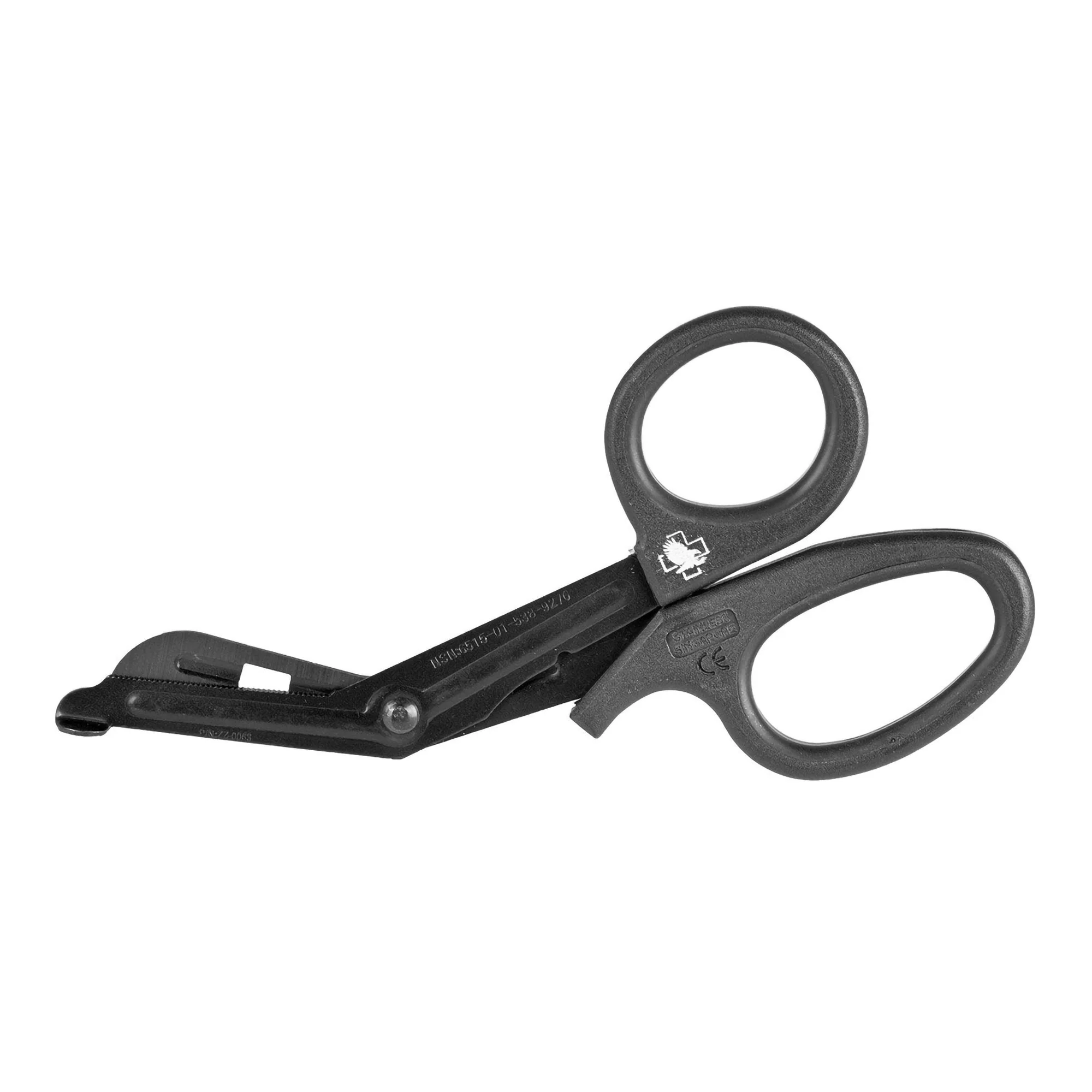 Trauma Shears North American Rescue 7-1/4 Inch Length Floor / Office Grade Stainless Steel NonSterile Black Finger Ring Handle Angled Blunt Tip / Blunt Tip