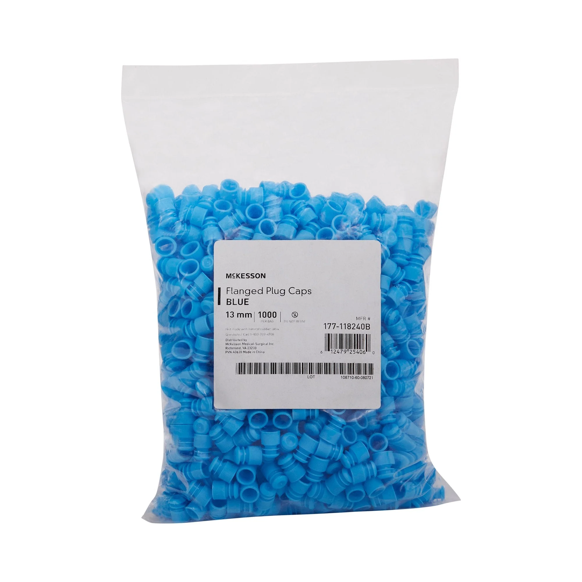 McKesson Brand McKesson Flanged Plug Cap, Blue, Polyethylene, for Use with 13 mm Tubes (20000/CS)