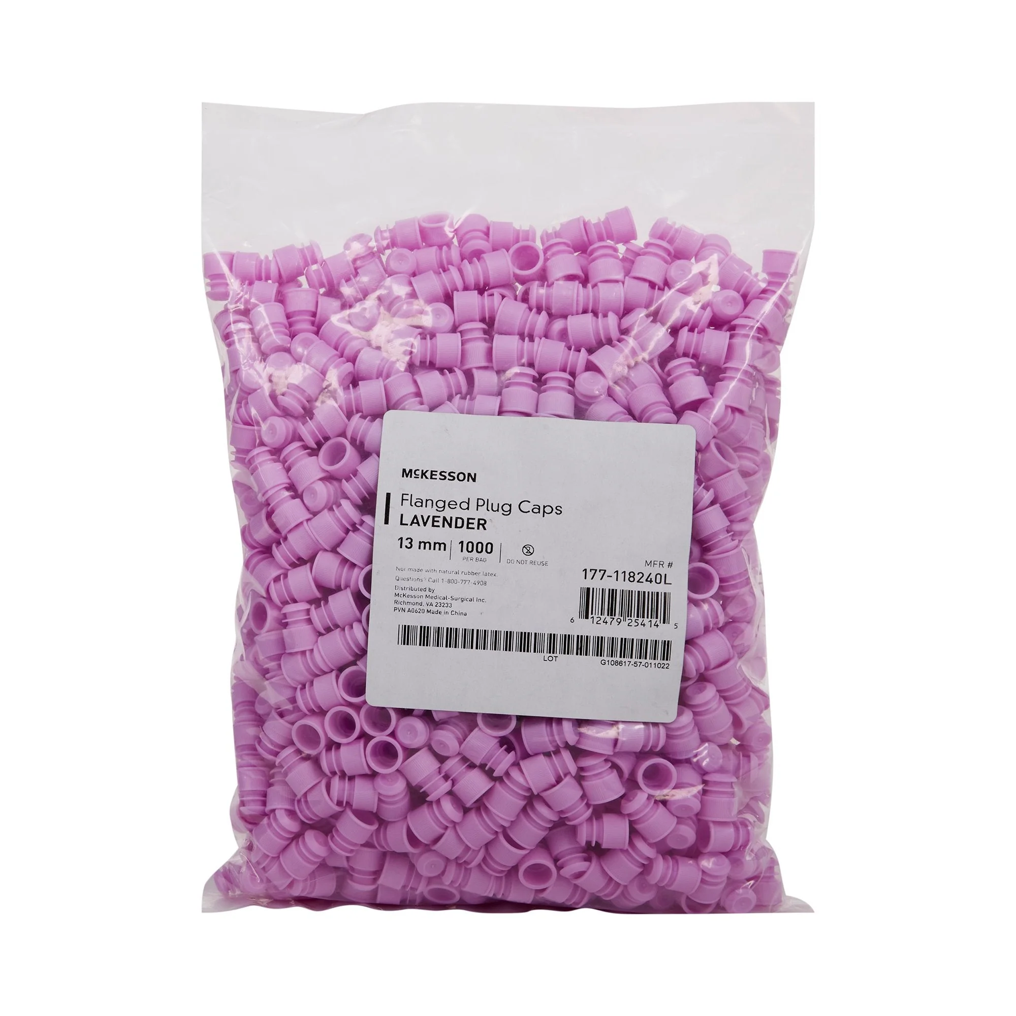 McKesson Brand McKesson Flanged Plug Cap, Lavender, Polyethylene, for Use with 13 mm Tubes (20000/CS)