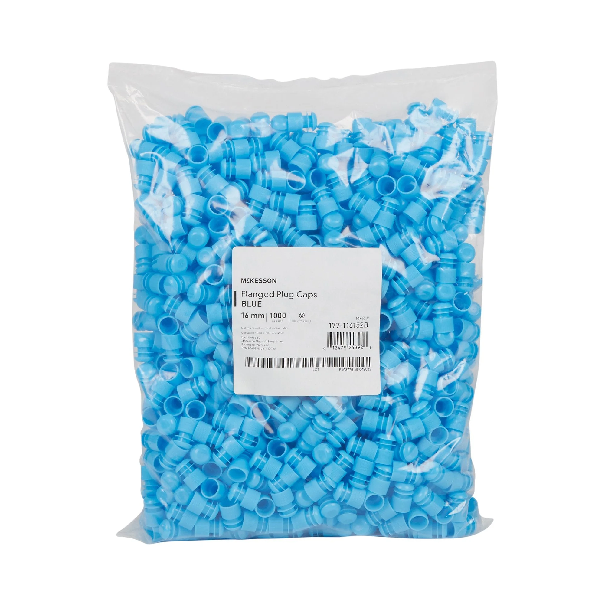 McKesson Brand McKesson Flanged Plug Cap, Blue, Polyethylene, for use with 16mm Tubes (10000/CS) - Image 2
