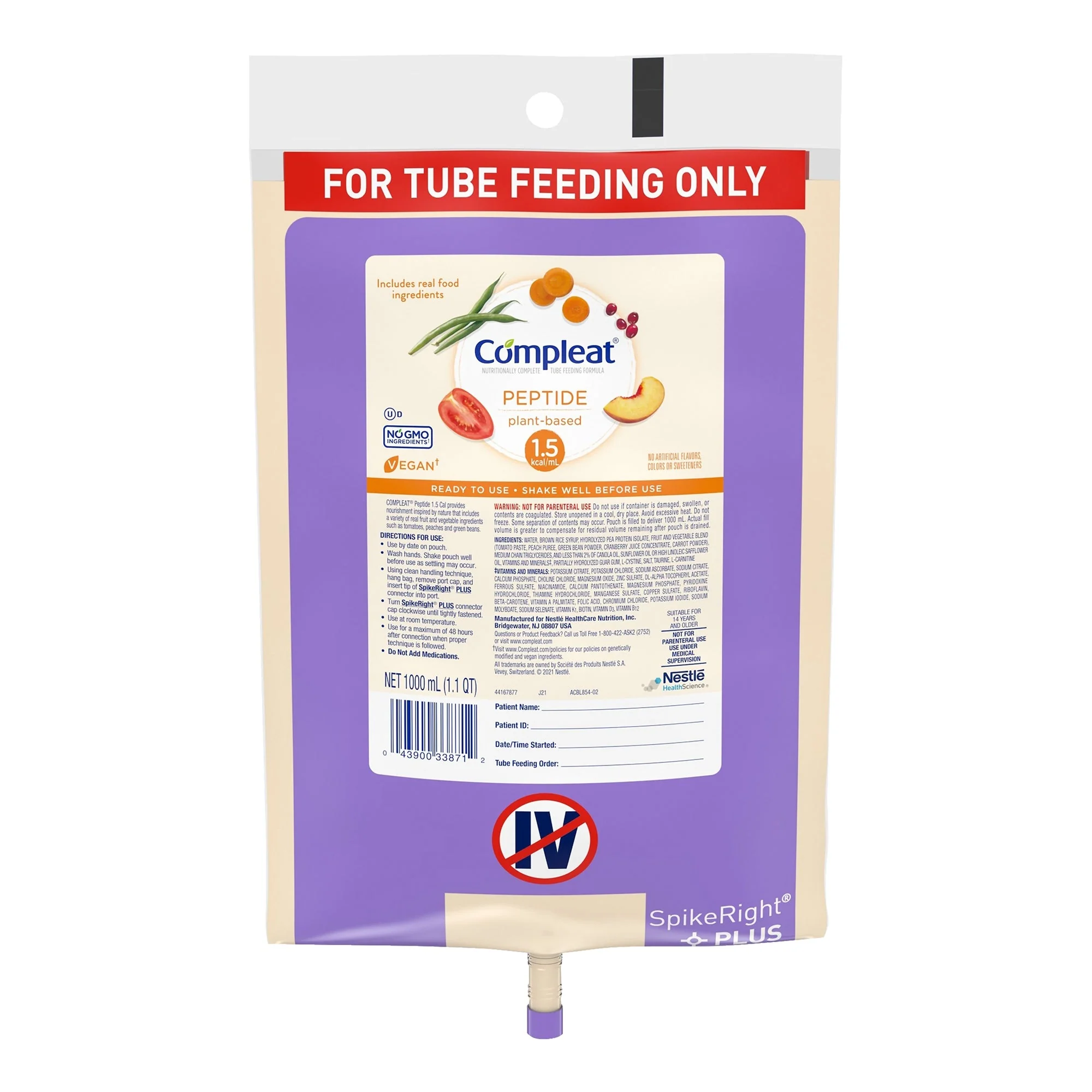 Nestle Healthcare Nutrition Compleat Peptide Plant-Based 1.5 Tube Feeding Formula, 1000 mL (6/CS)