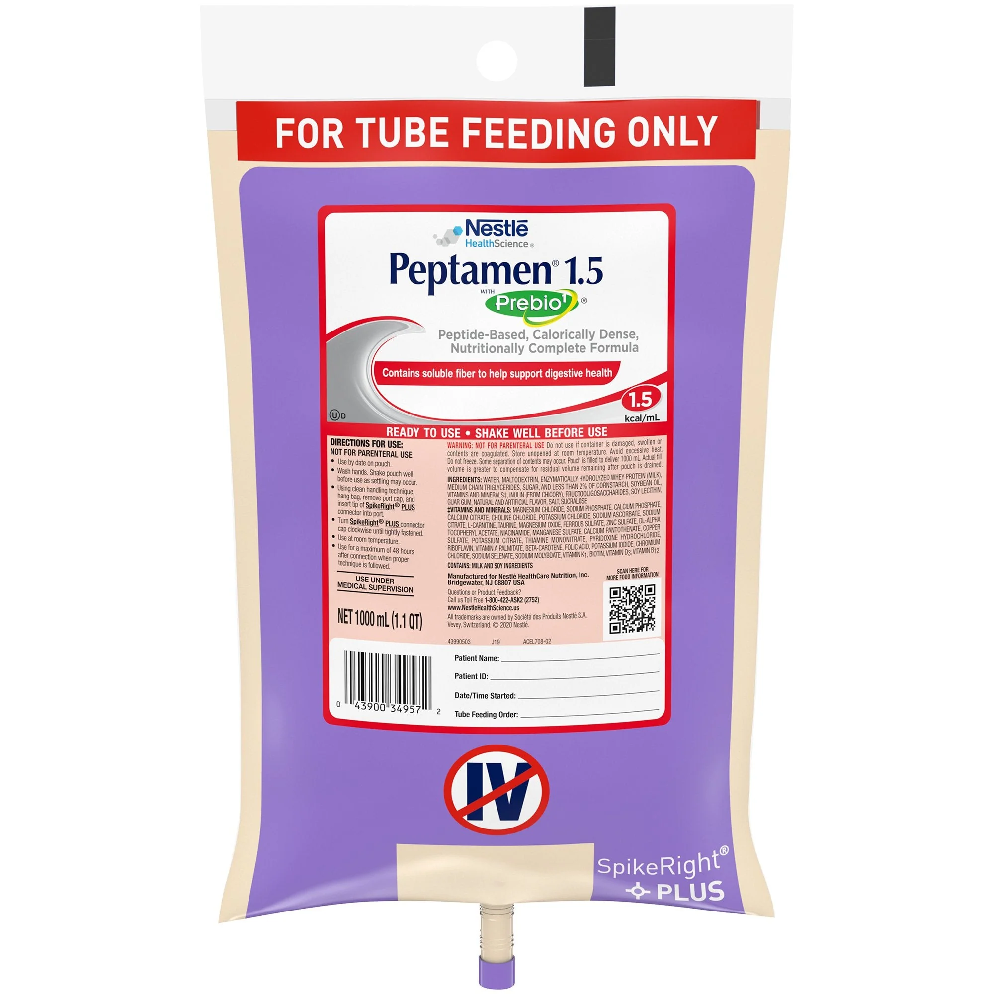 Nestle Healthcare Nutrition Peptamen 1.5 with Prebio1 Peptide-Based Nutritionally Complete Formula, 1 Lite (6/CS)