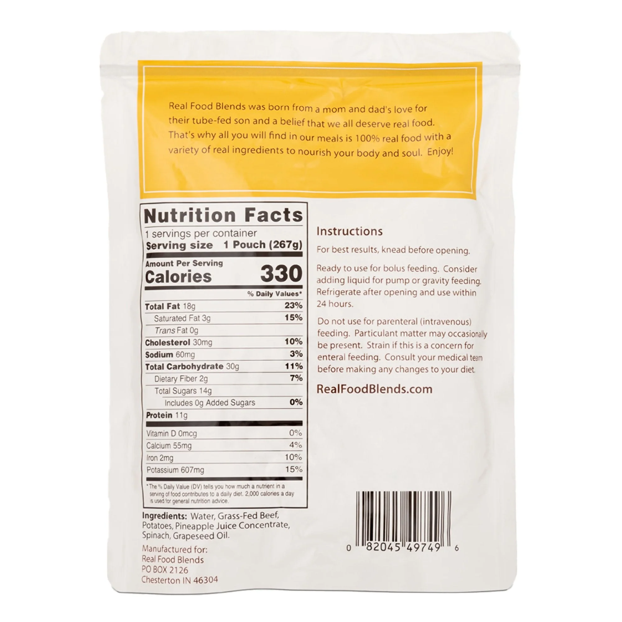 Nutritionals Medicinals Real Food Blends Beef, Potatoes & Spinach Puree Blend for Tube Feeding, 9.4-oz. (12/CS) - Image 2