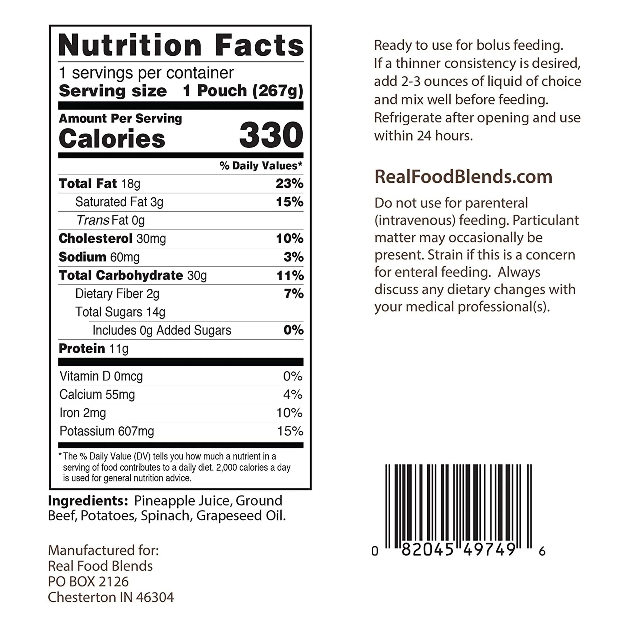Nutritionals Medicinals Real Food Blends Beef, Potatoes & Spinach Puree Blend for Tube Feeding, 9.4-oz. (12/CS) - Image 3