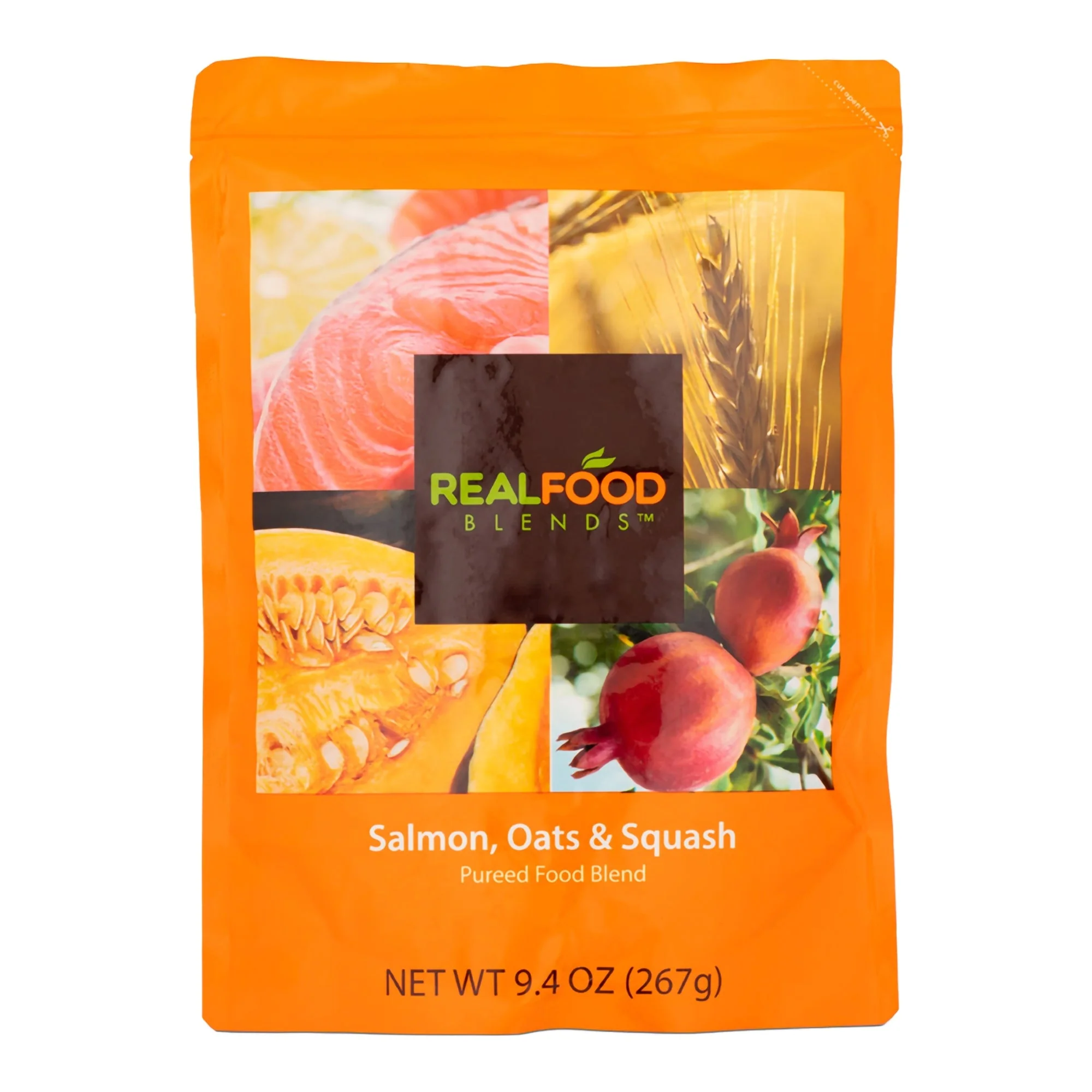 Nutritionals Medicinals Real Food Blends Salmon, Oats & Squash Puree for Tube Feeding, 9.4-ounce pouch (12/CS)