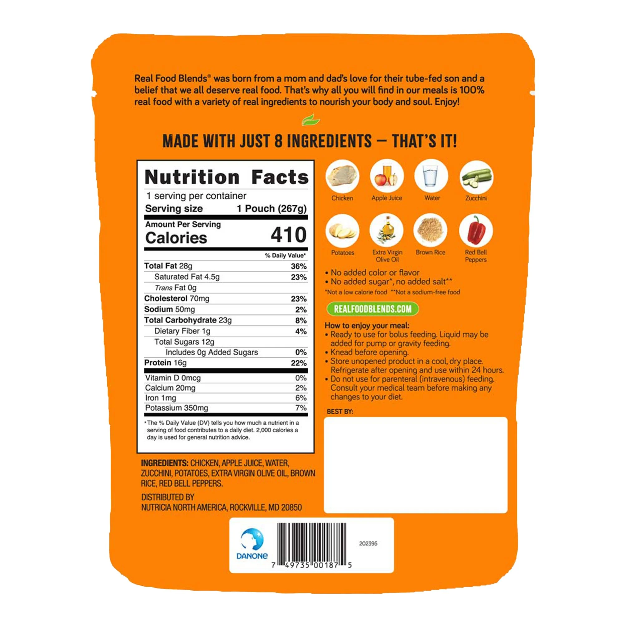 Nutritionals Medicinals Tube Feeding Formula Real Food Blends Select Chicken / Zucchini / Potatoes Puree 9.4 oz. Pouch (12/CS) - Image 2