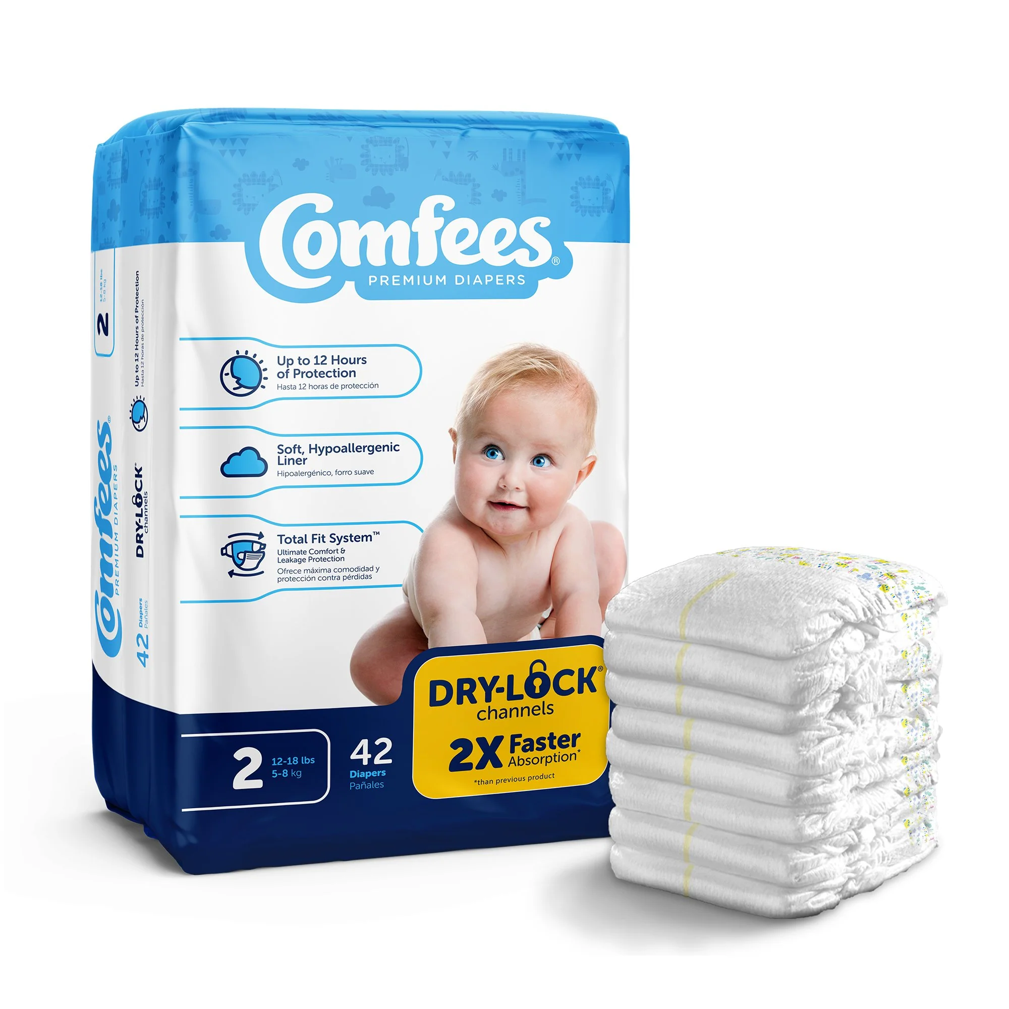 Attends Healthcare Products Comfees Premium Diapers, Unisex, Baby, Tab Closure, Size 2 (168/CS)