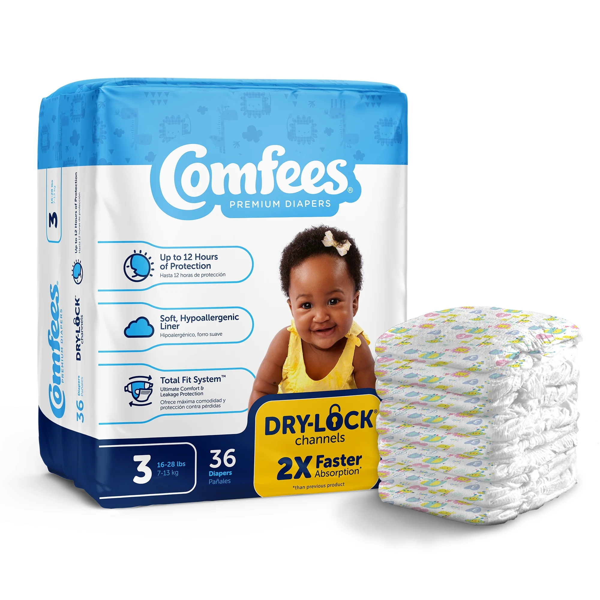 Attends Healthcare Products Attends Comfees Premium Diapers, Unisex, Baby, Tab Closure, Size 3 (144/CS)